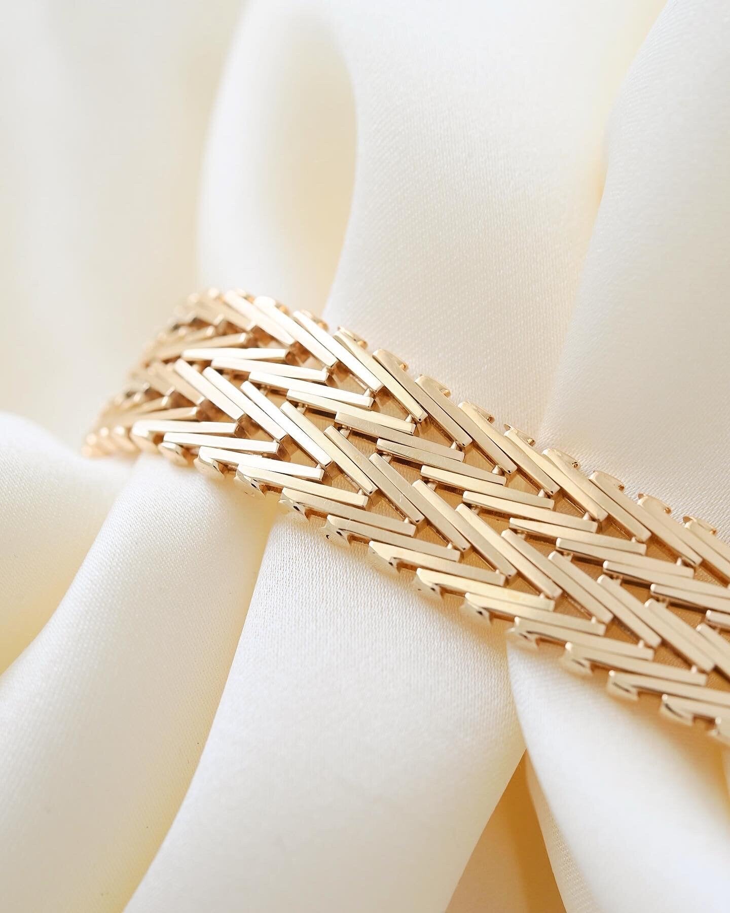 Rare Danish Vintage Double Row Geneva Bracelet 14K Gold 1960