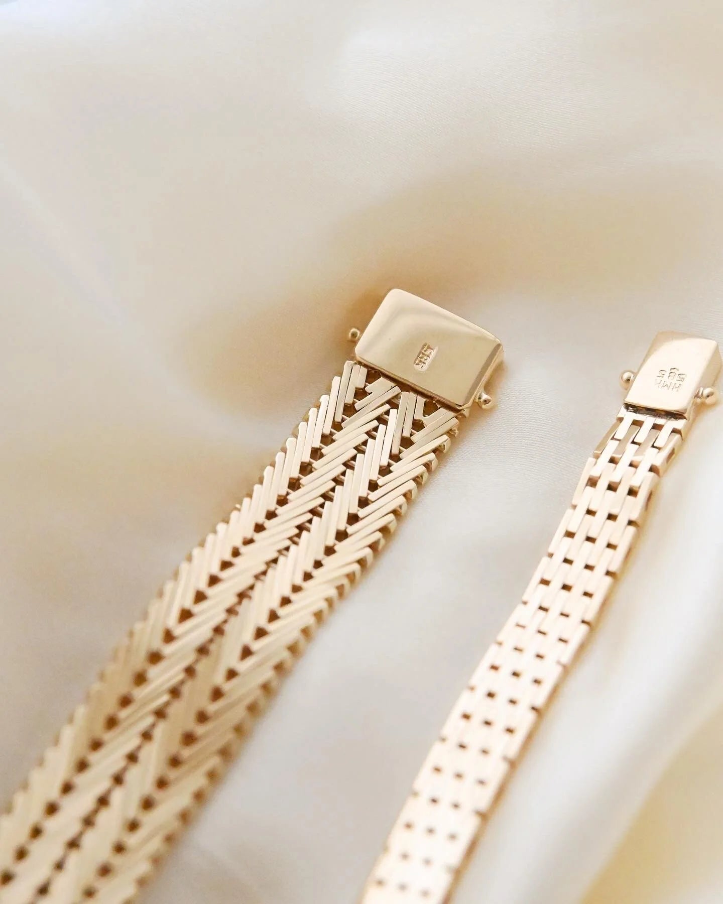 Danish Vintage Double Row Geneva Link Bracelet 14K Gold