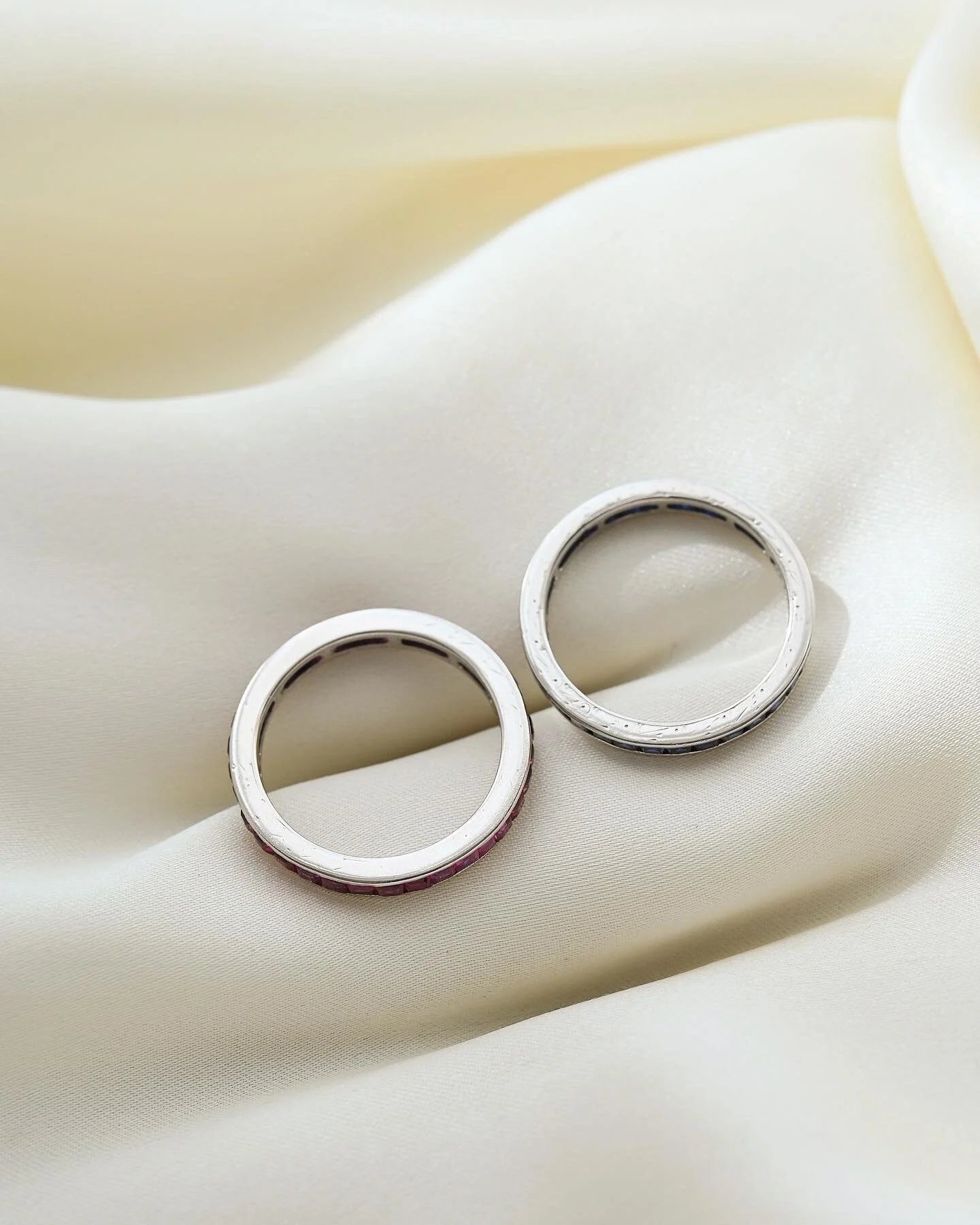 Selling separately! Antique Sapphire and Ruby Bands 18K White Gold 1940