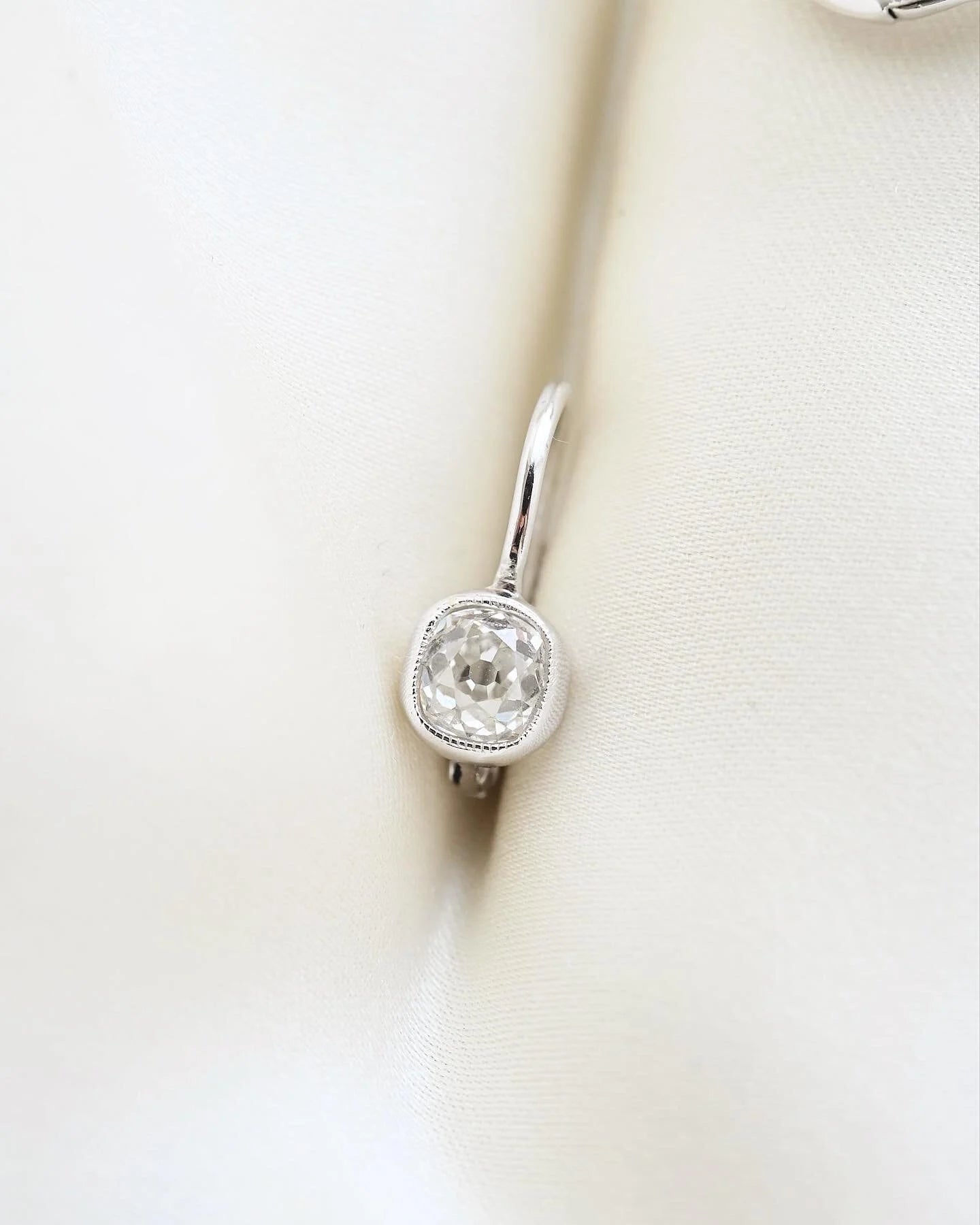 Divine Old Mine Cut Diamond Earrings 18K White Gold