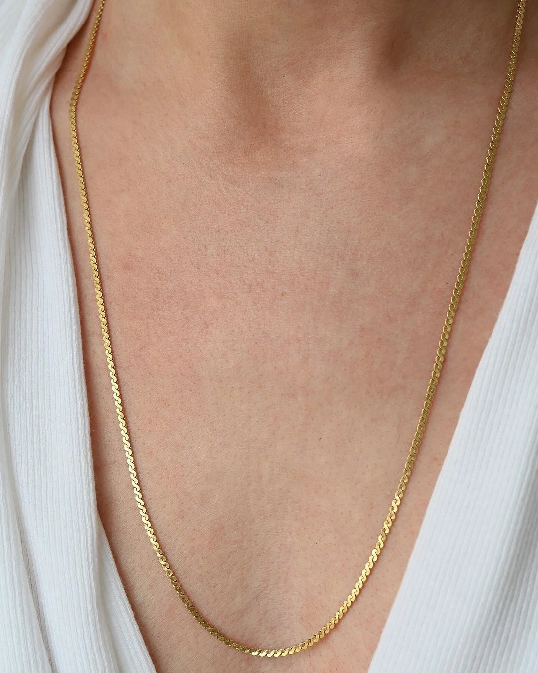 Gorgeous Looong Waves Link Necklace 18K Gold