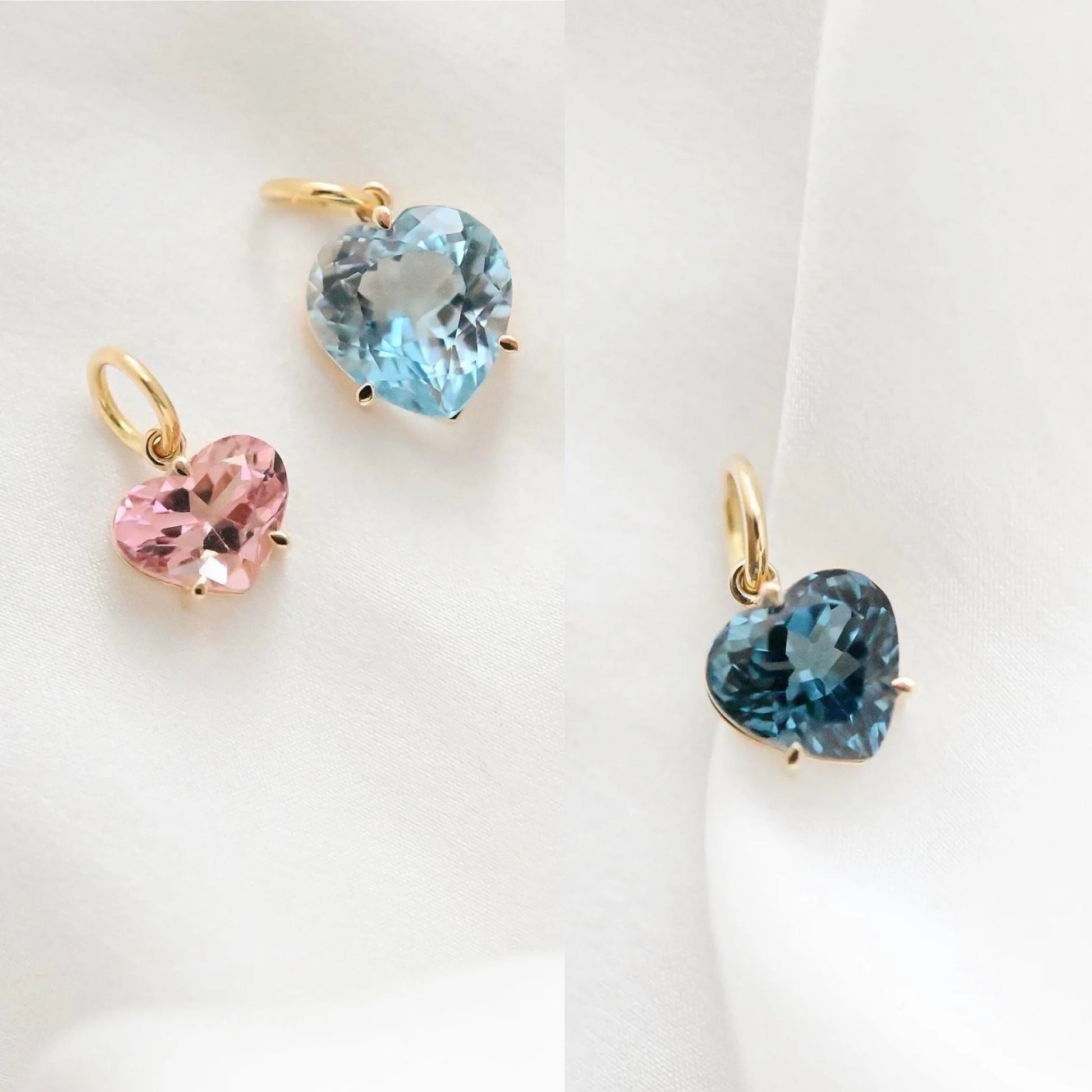 OMJ FINE JEWELRY The Cotton Candy Charms Heart Edition Natural Untreated Topaz and Tourmaline  18K Gold