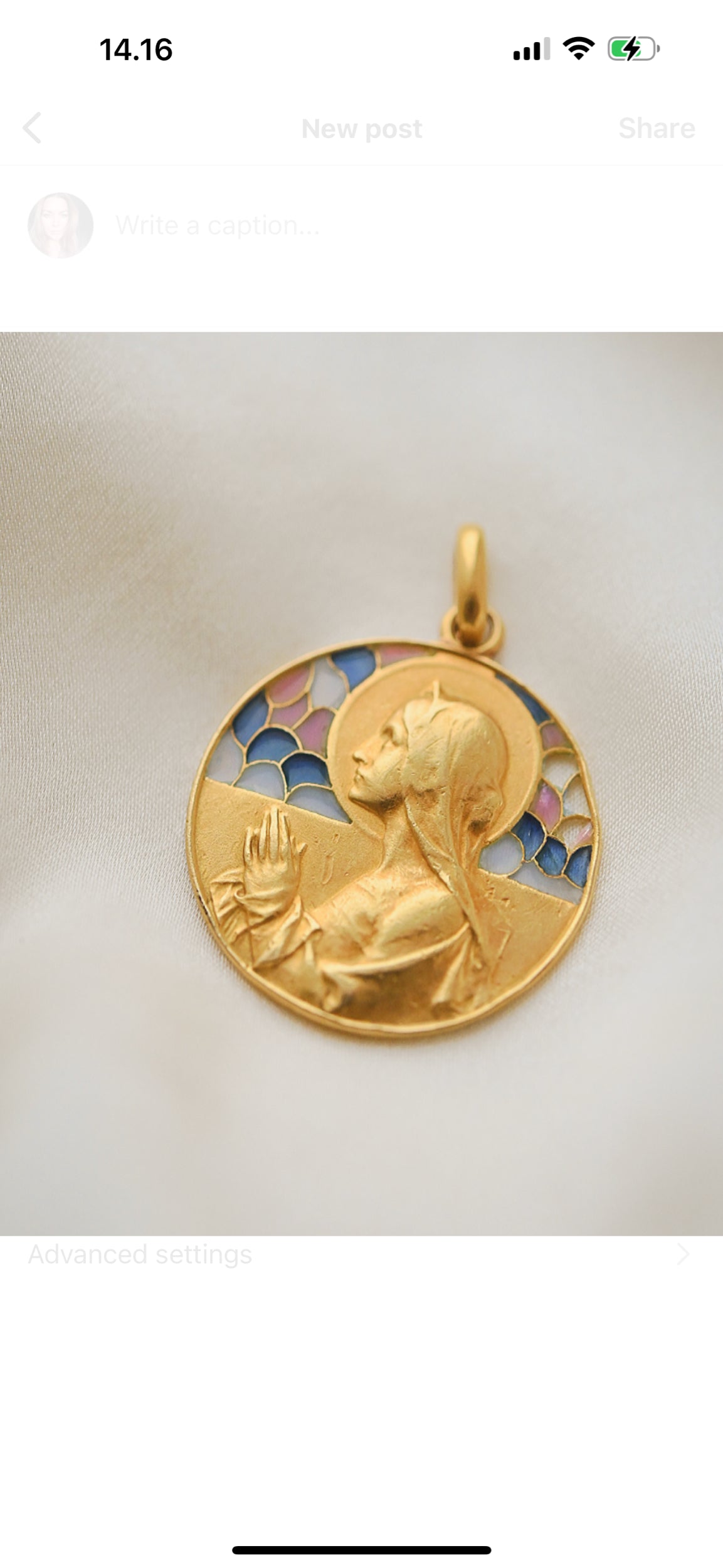 Antique Pendant w Plique A Jour Enamel 18K Gold