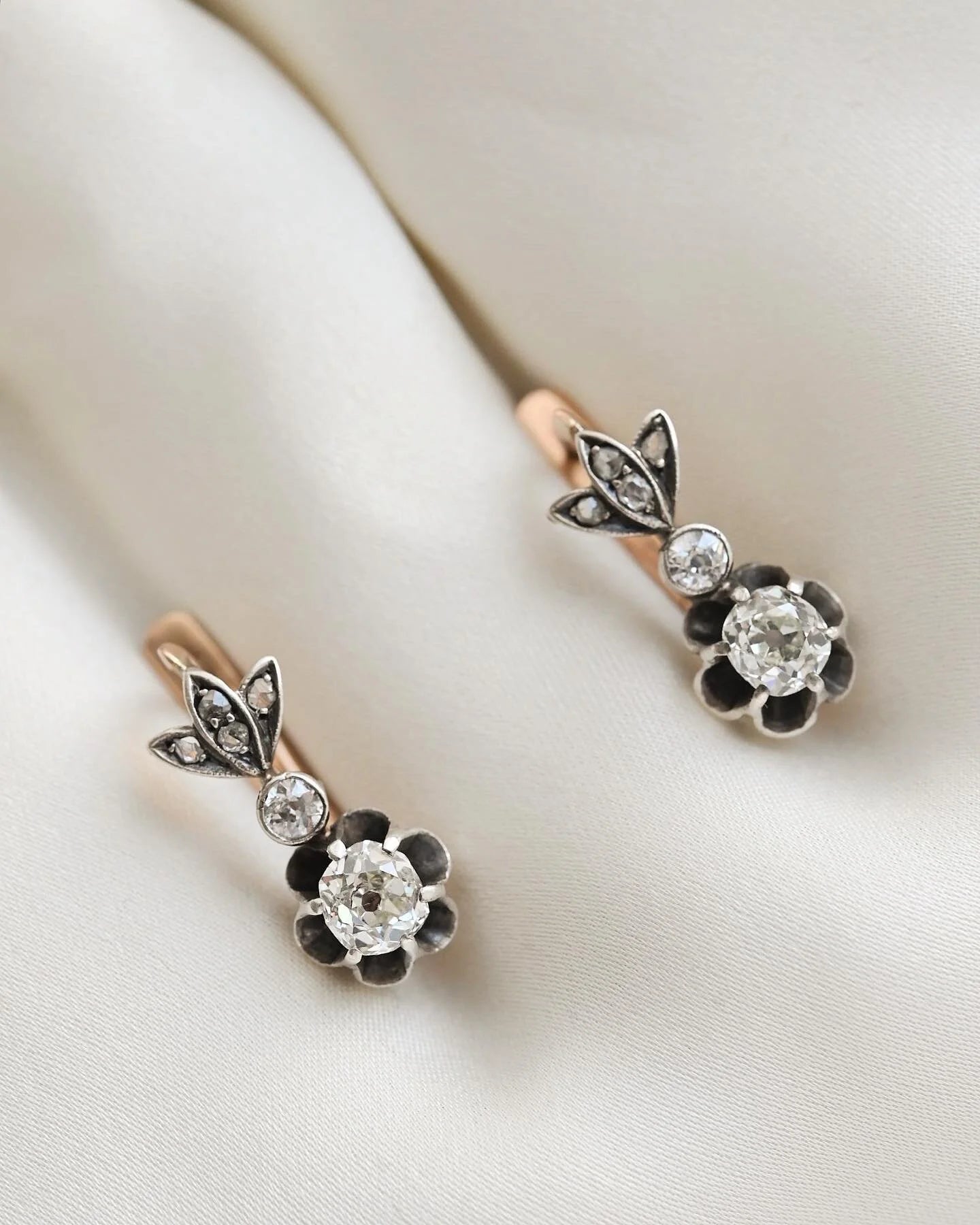 The Sweetest Antique Old Cut Diamond Earrings 18K Gold