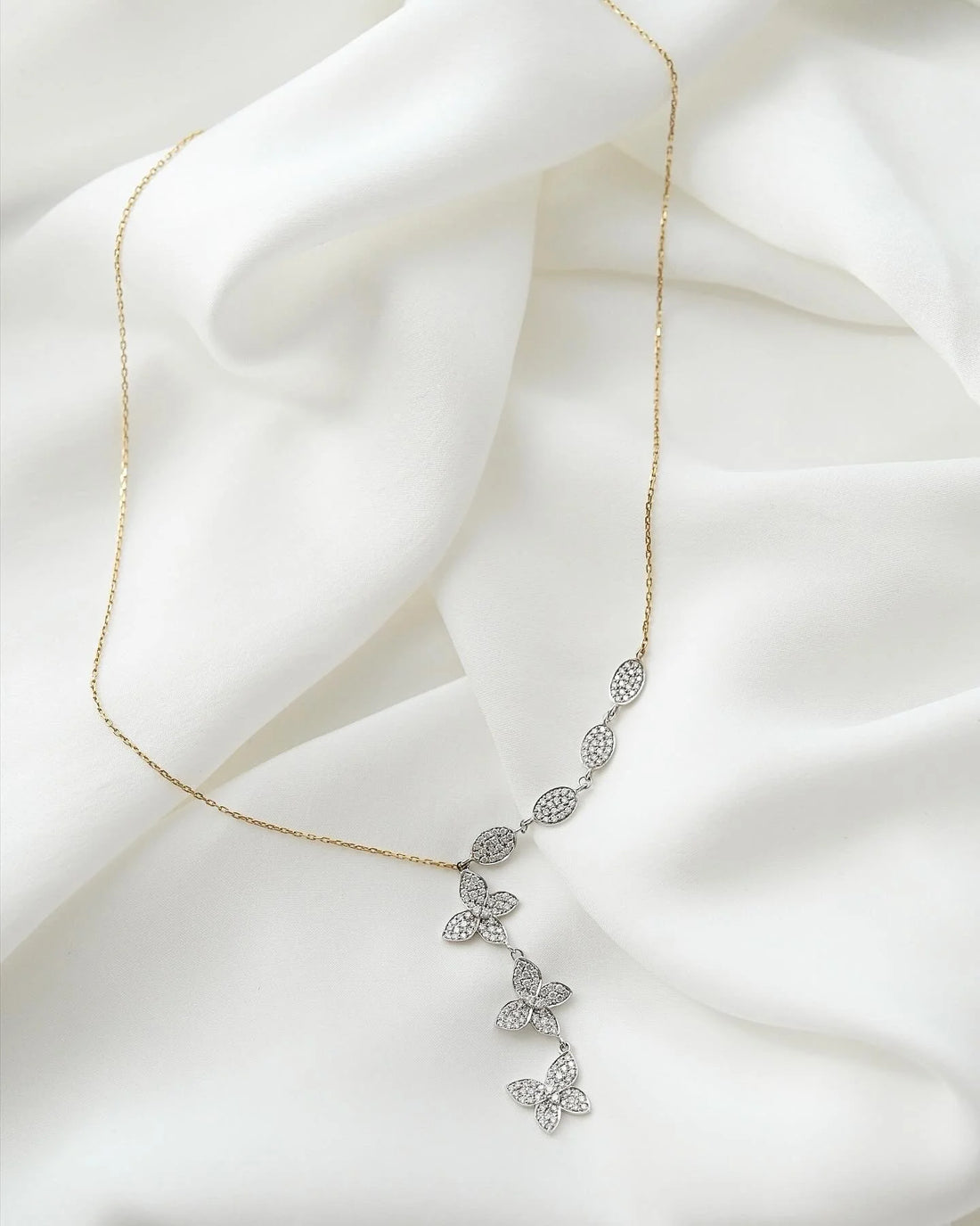 Diamond Butterfly Necklace 1 Carat 18K White and Yellow Gold w Certificate