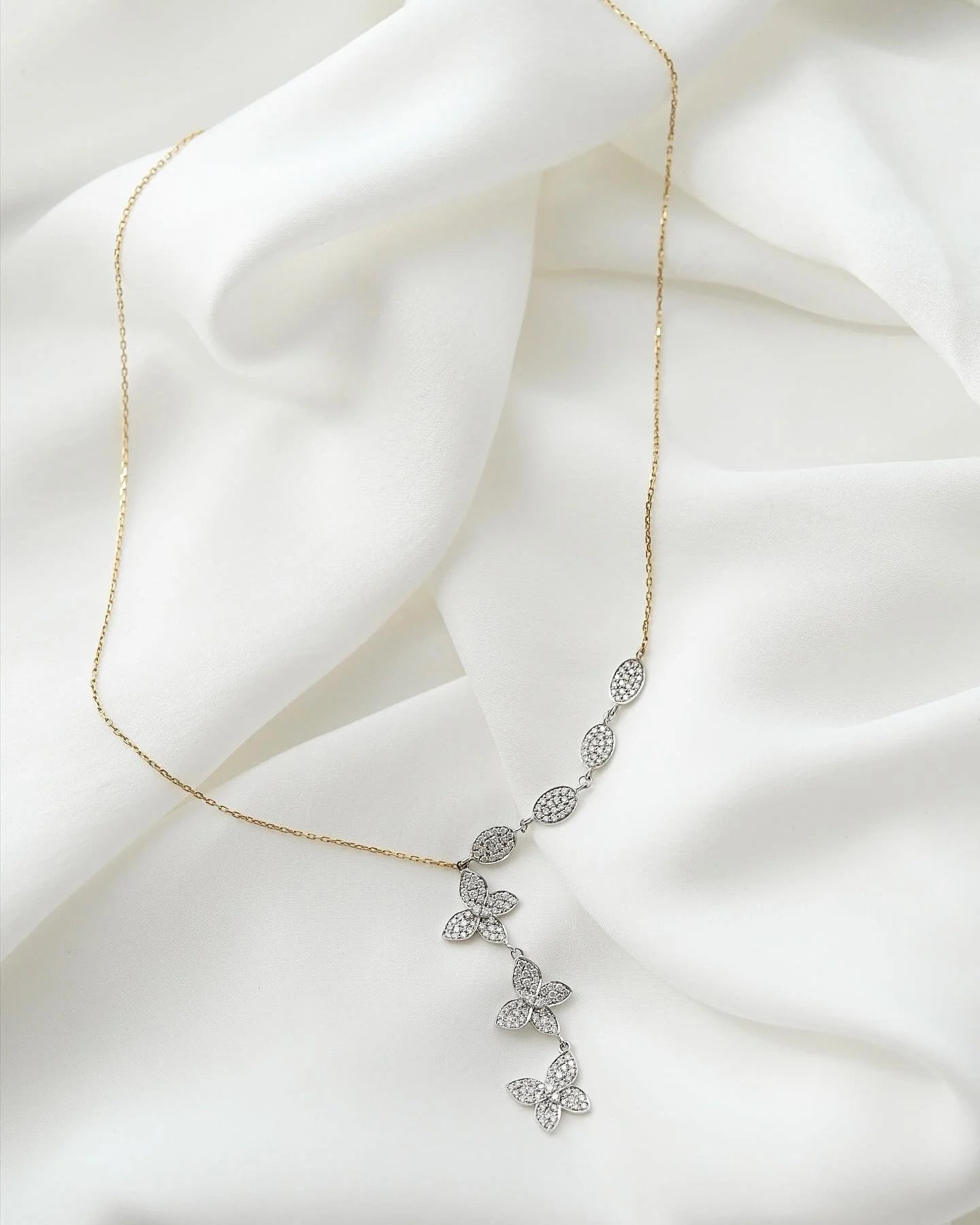 Diamond Butterfly Necklace 1 Carat 18K White and Yellow Gold w Certificate