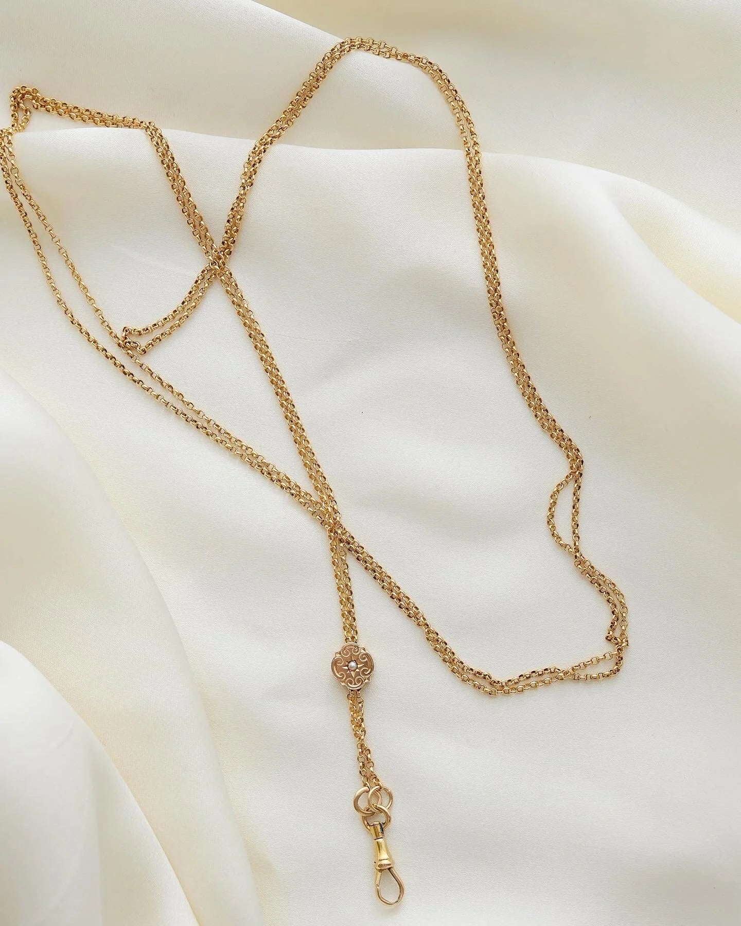 47.3 Inches Antique Long Guard Chain 18K Gold
