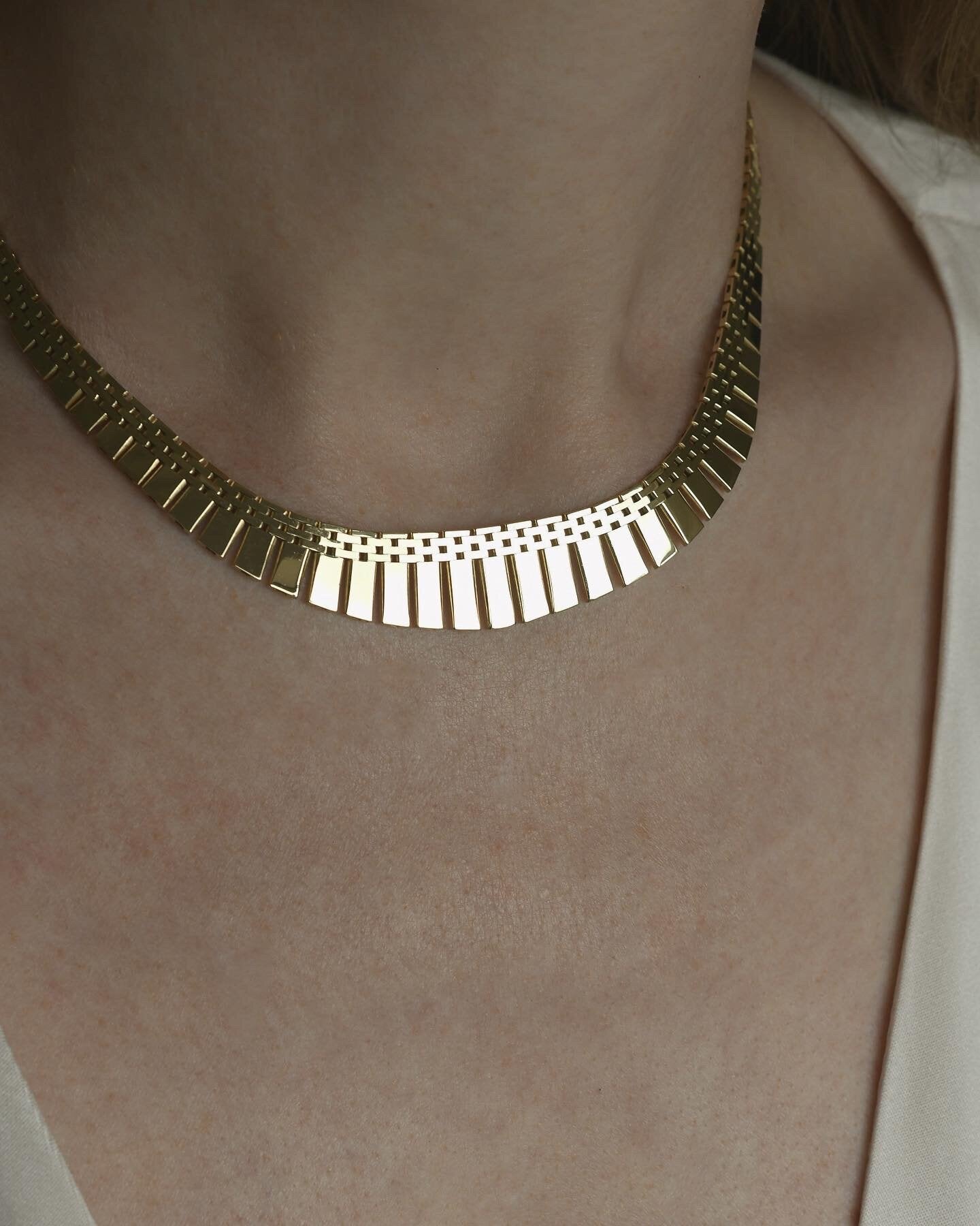 Beautiful Danish Graduated Brick Link Necklace 14K Gold 1960s