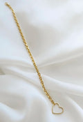 Danish Vintage Biker Link Bracelet w Heart Clasp 14K Gold