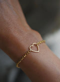 Danish Vintage Biker Link Bracelet w Heart Clasp 14K Gold