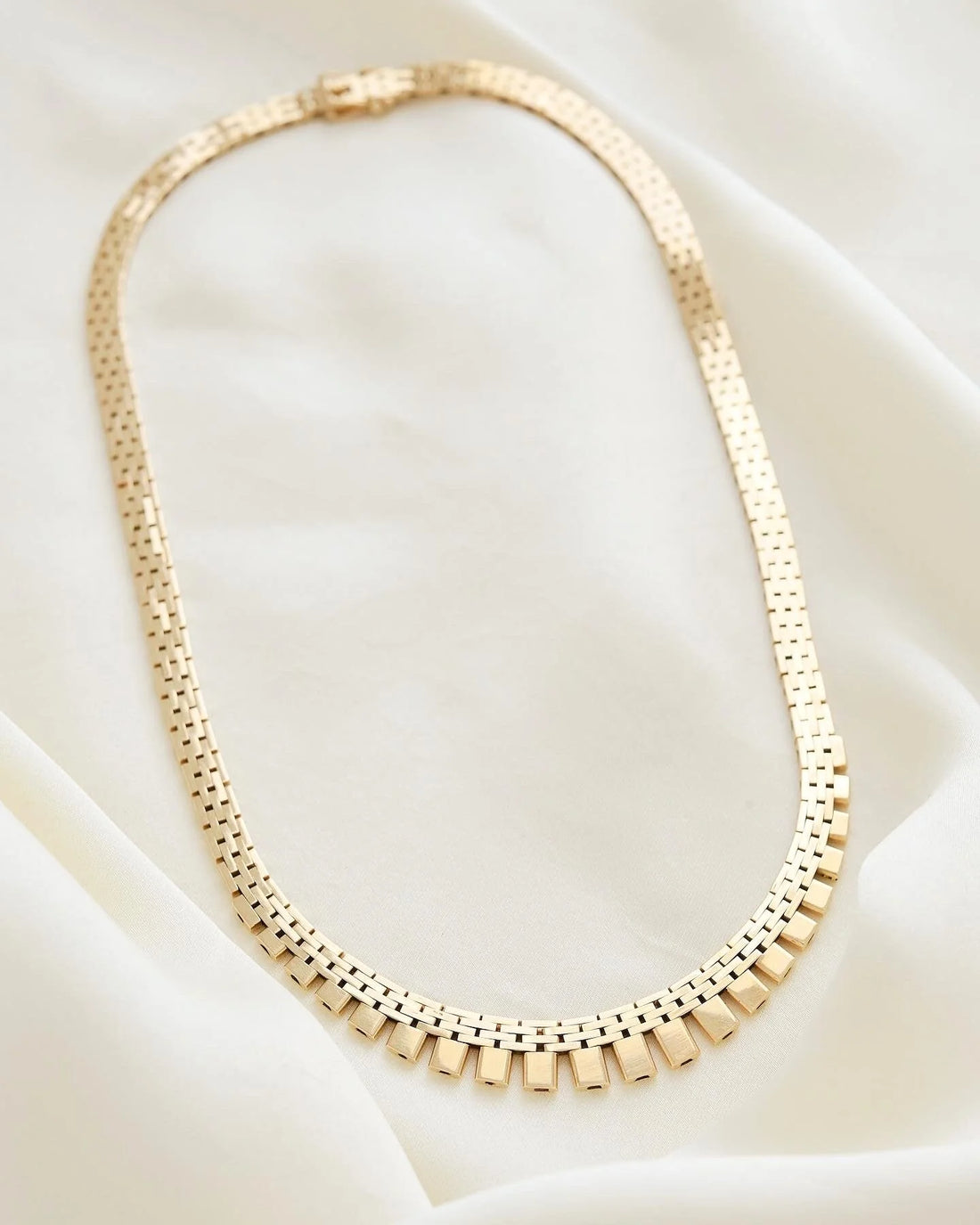 Amazing Radiant Brick Link Necklace 14K Gold 1960