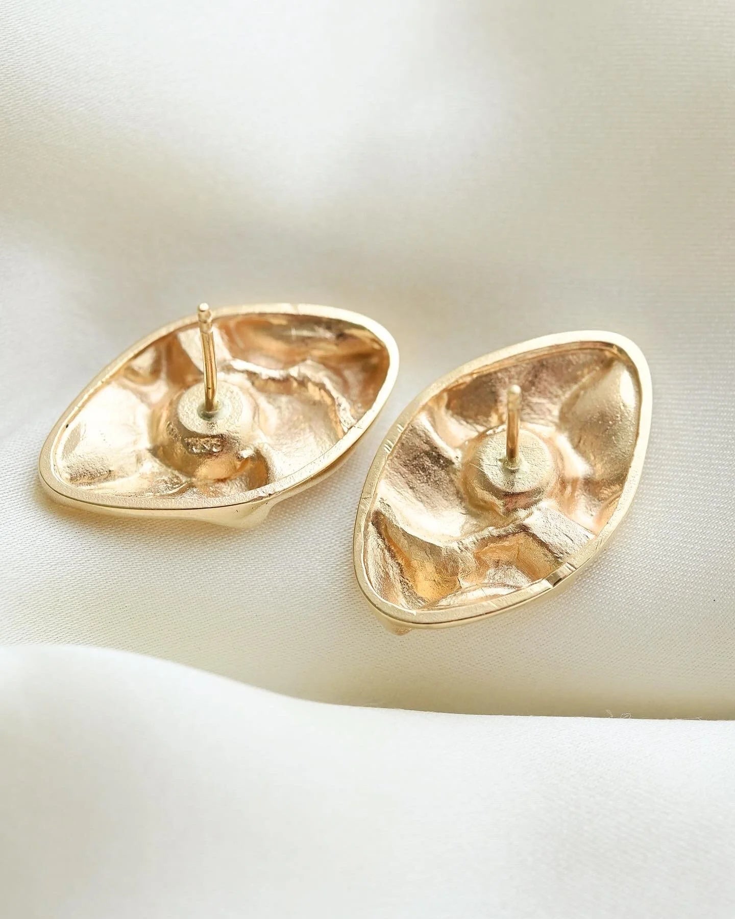Big Danish Mid Century Organic Shaped Earrings 14K Gold 1970s