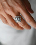 Rare Antique HUGE Aquamarine x Diamond Cluster Ring 18K Gold