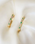 Big Vintage Hoops Huggies Emerald And Diamond 14K Gold