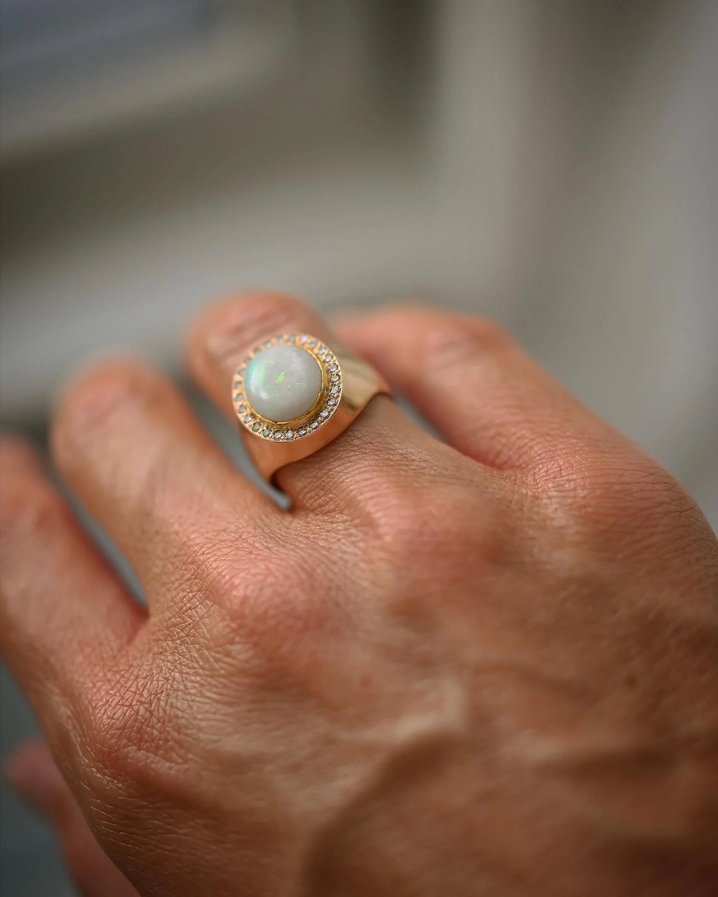 Gorg Opal x Diamond Ring 18K Gold Swedish Vintage Mid 1900s
