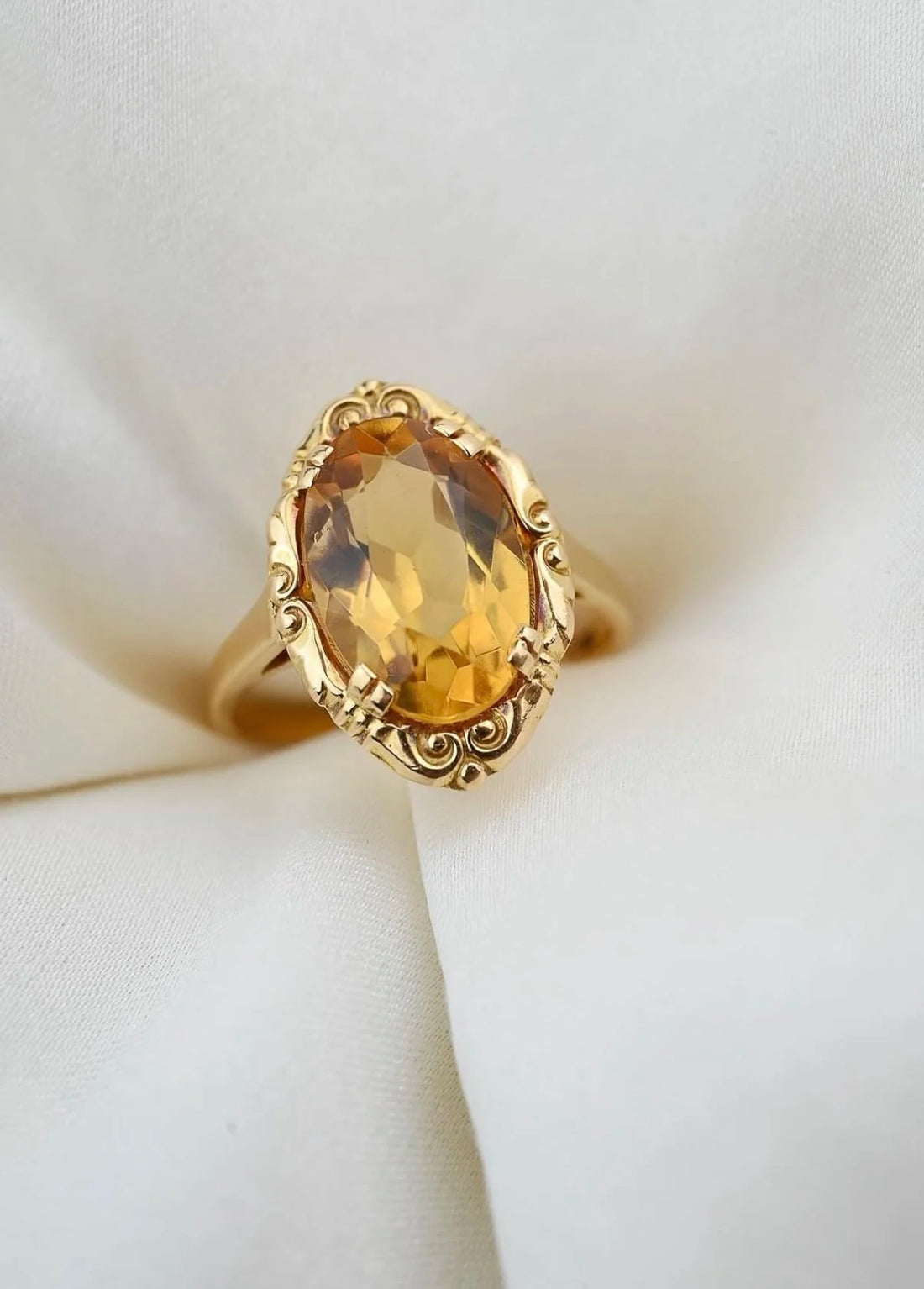 Antique Sun On Your Finger Repousse Ring w Citrine 18K Gold
