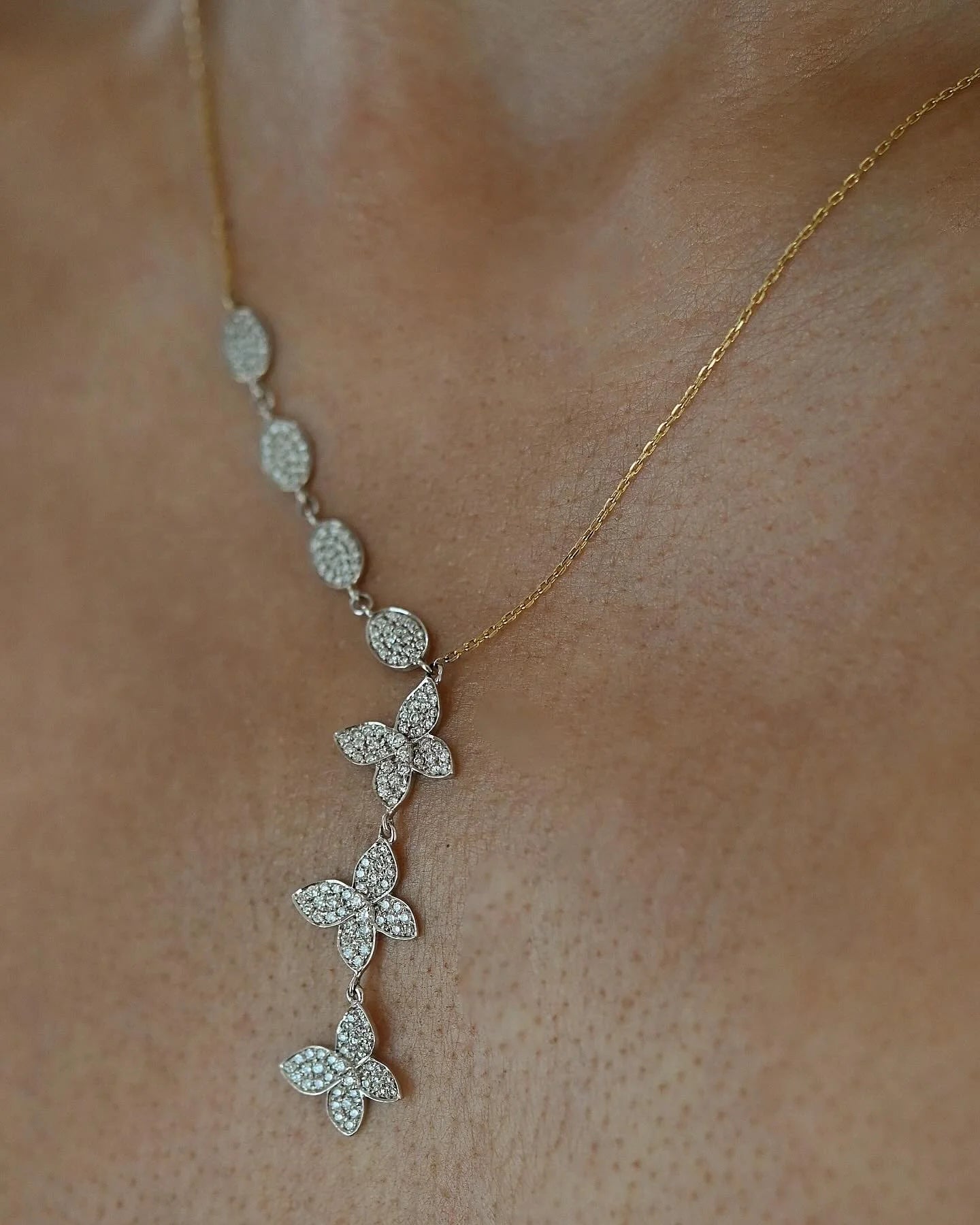 Diamond Butterfly Necklace 1 Carat 18K White and Yellow Gold w Certificate