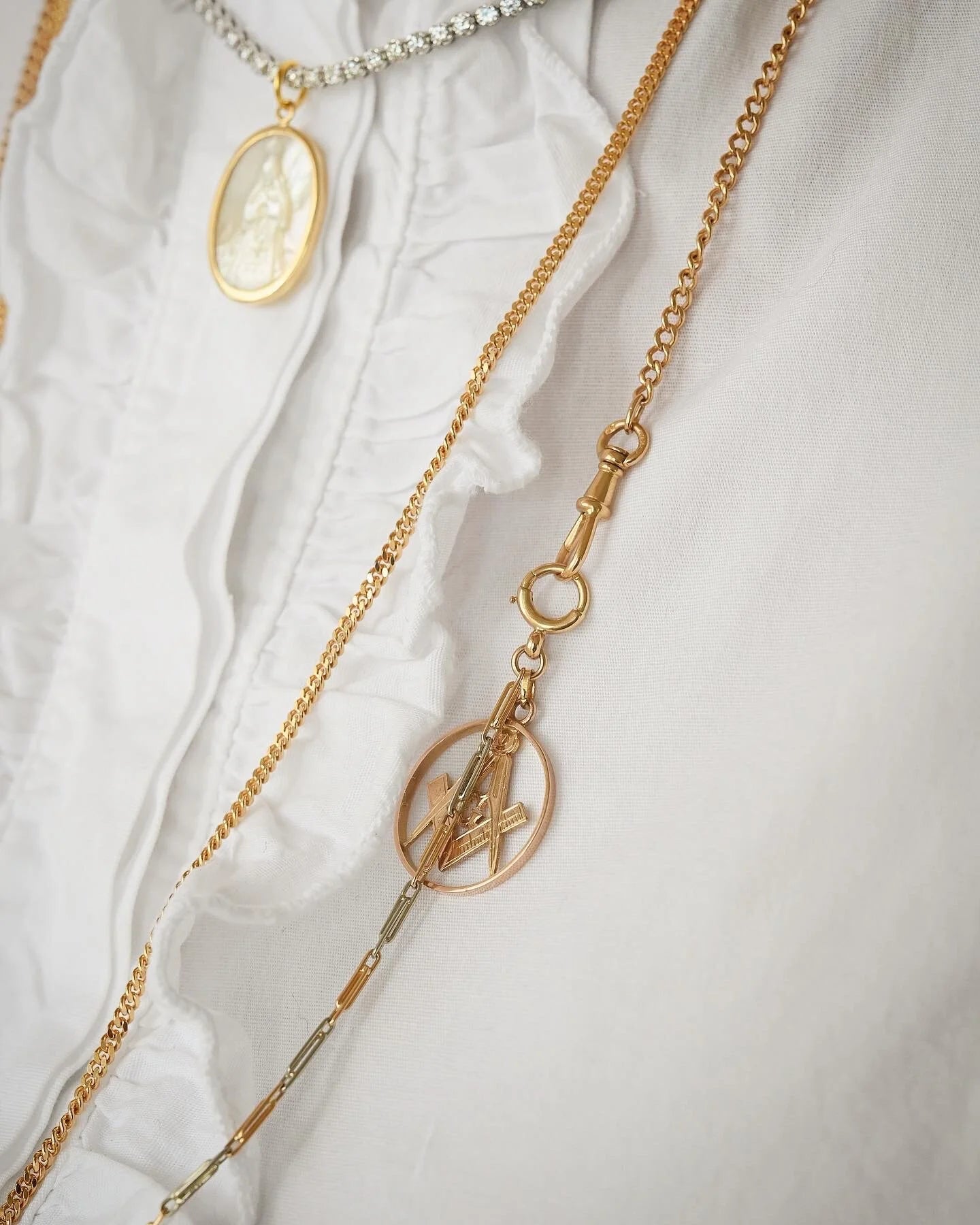 Amazing Two Toned Antique Watch Chain Choker 18K Gold 1940s