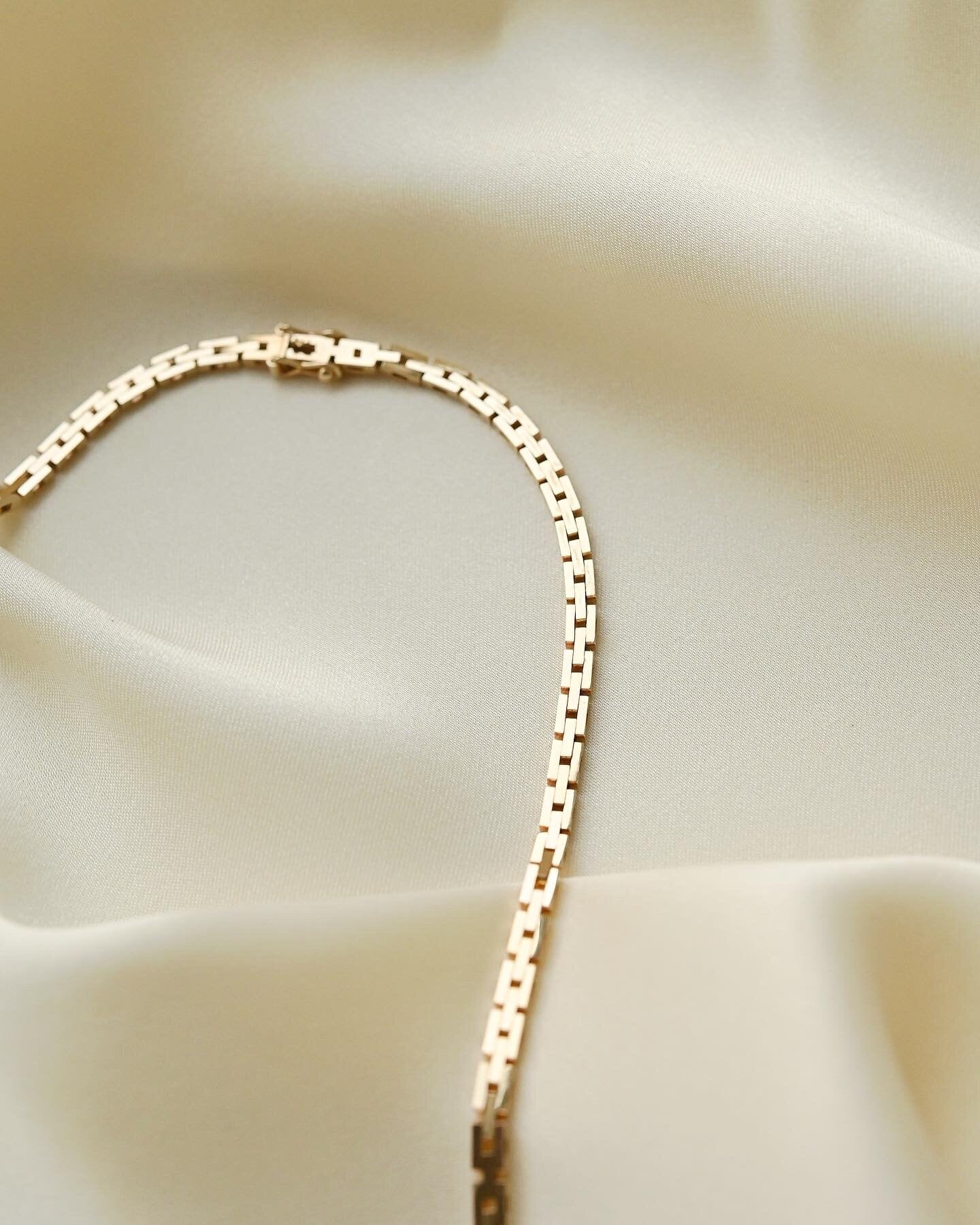 Vintage Baby Brick Link Necklace 17 Inches 14K Gold