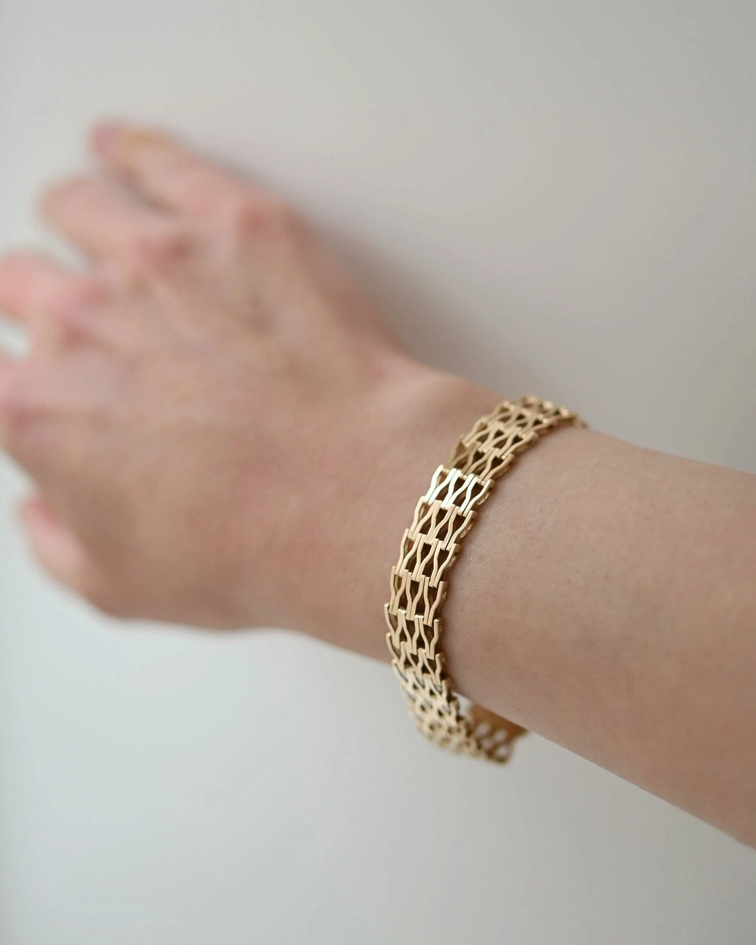 Extraordinary Heavy Danish Vintage Three Row Y Link Bracelet 14K Gold 1960s