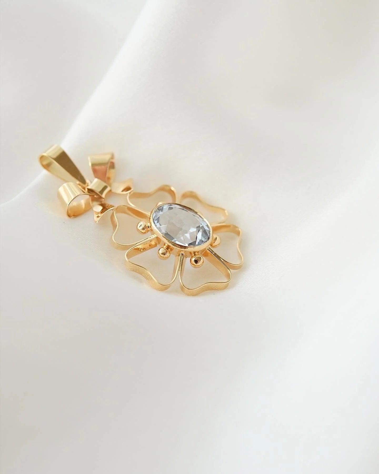 Feminine Bow Pendant w Spinel 18K Gold 1946