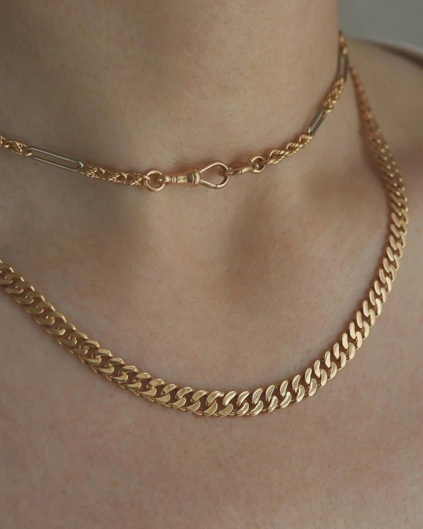 Sold Separately! Antique Watch Chain Choker And Vintage Curb Link Chain 18K Rose Gold 1930s 1946