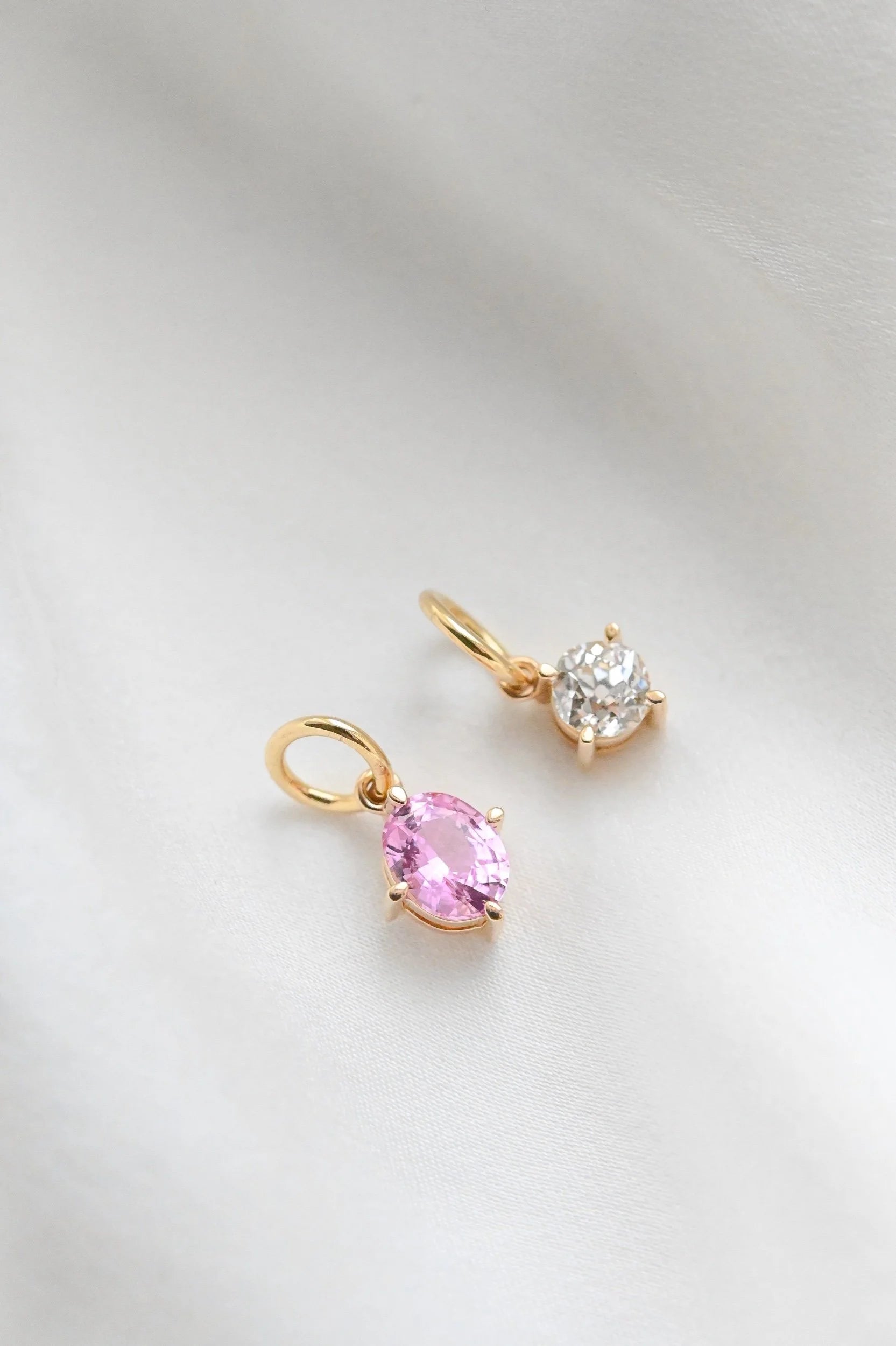 OMJ FINE JEWELRY : Cotton Candy Charms All Natural Untreated Sapphire Diamond and Tourmaline 18K Gold