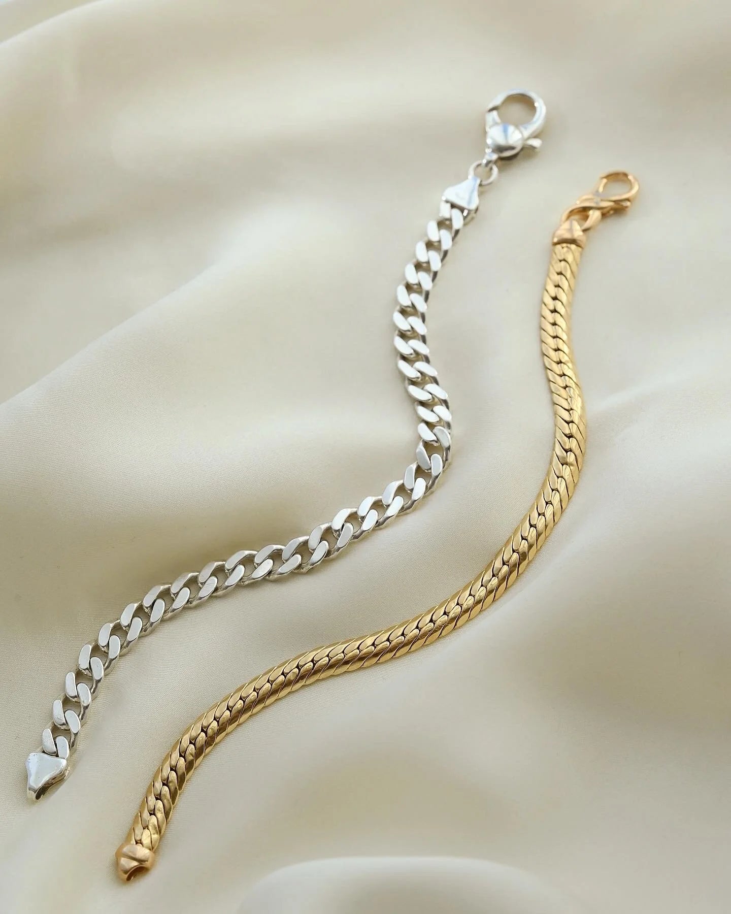 Vintage Curb Link Bracelets One in Silver and One in 18K Gold