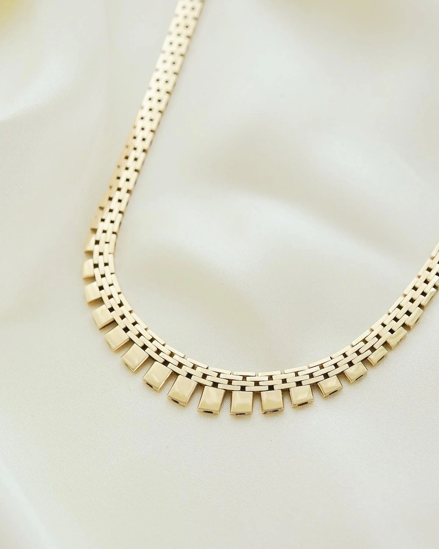 Beautiful Big Danish Vintage Brick Link Necklace 14K Gold 1970