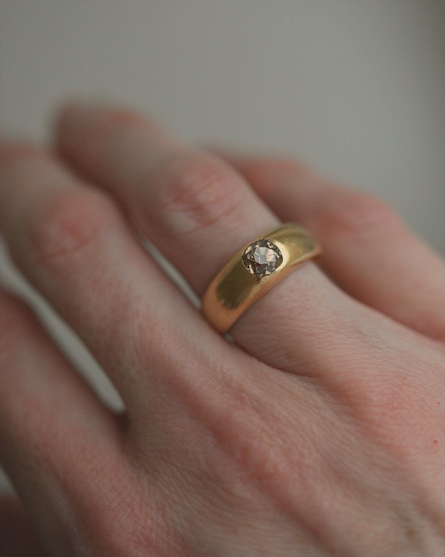 From Personal Collection Champagne Colored Antique Old Cut Diamond Ring 18K Gold 1900s