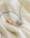Swedish Vintage Silver Puffy Heart Pendant on Long Silver Chain