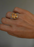 Beautiful Citrine and Diamond Ballerina Set Vintage Ring 18K Gold 1950s