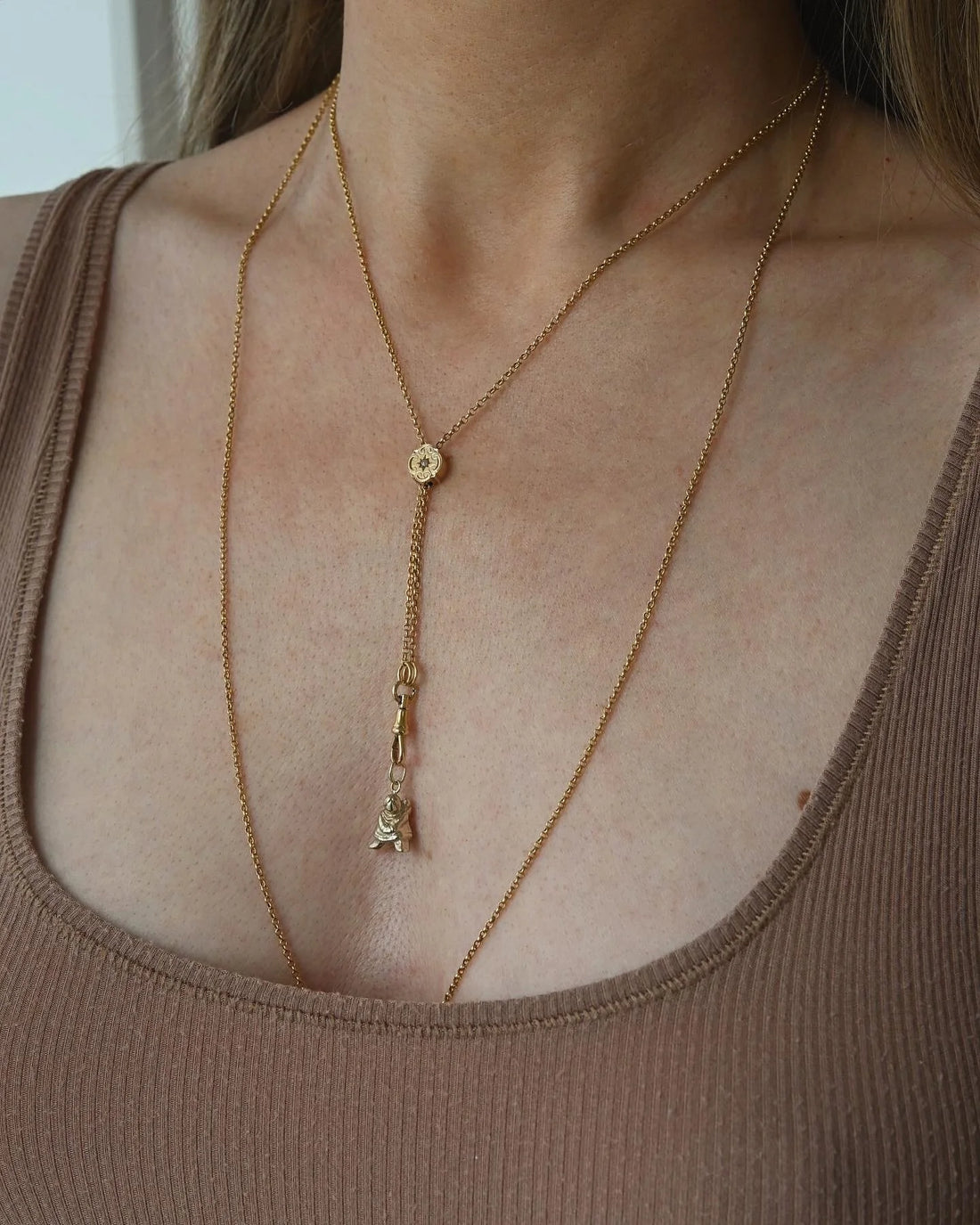 47.3 Inches Antique Long Guard Chain 18K Gold