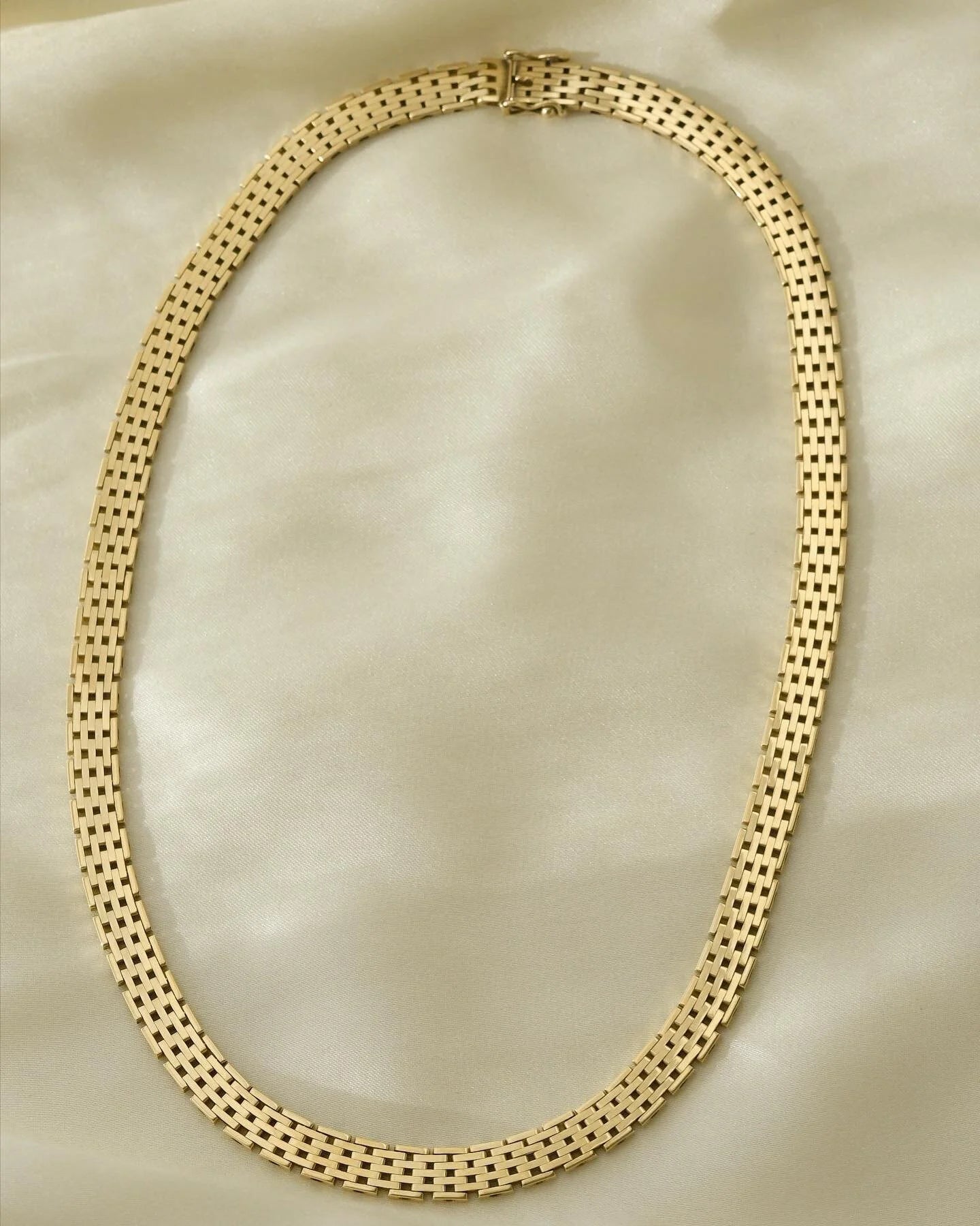 Rare Wide Danish Vintage Brick Link Necklace 14K Gold 1960s