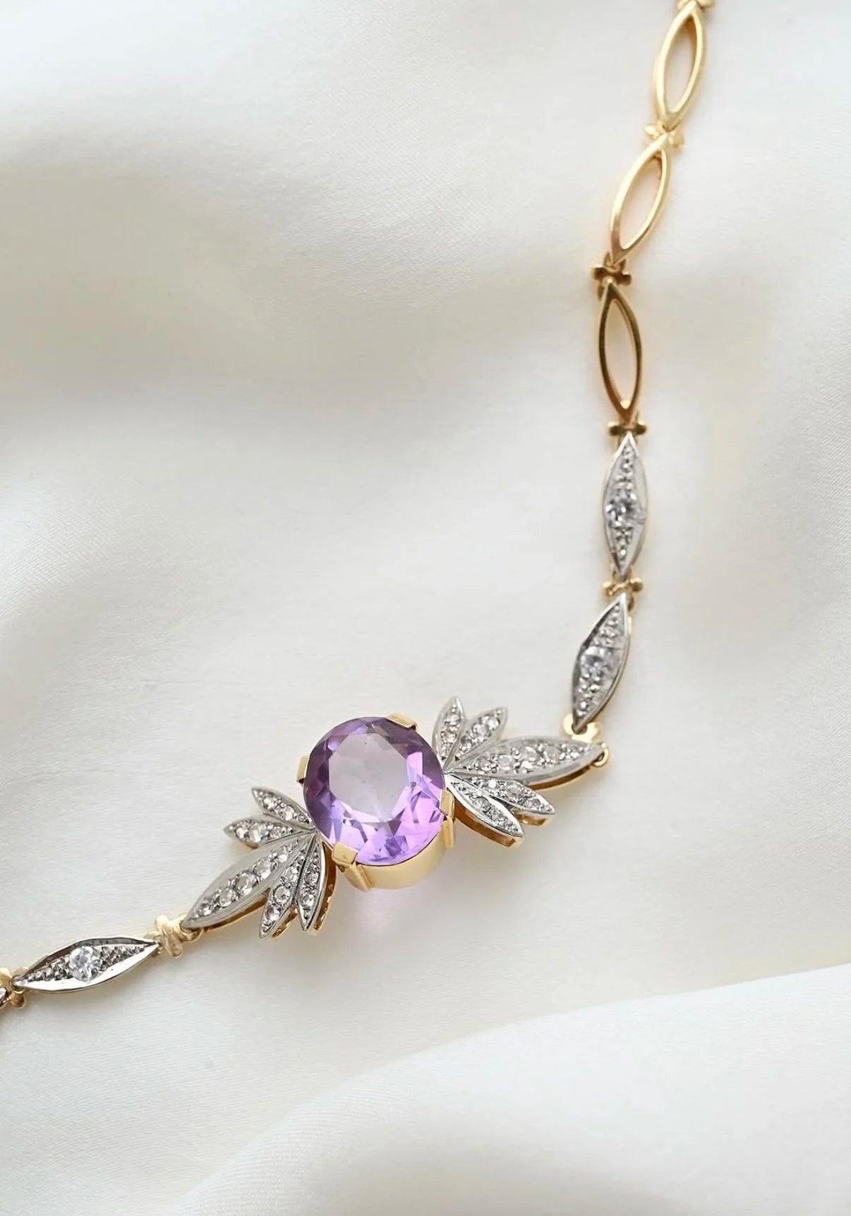 Ethereal One of A Kind Sunburst Amethyst x Topaz Bracelet 18K Gold Swedish Vintage