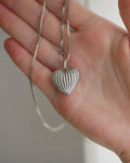 Swedish Vintage Silver Puffy Heart Pendant on Long Silver Chain
