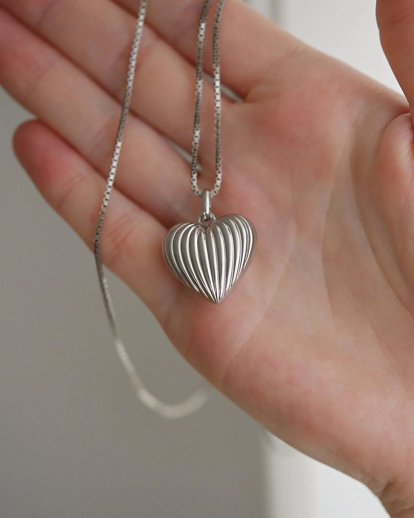 Swedish Vintage Silver Puffy Heart Pendant on Long Silver Chain