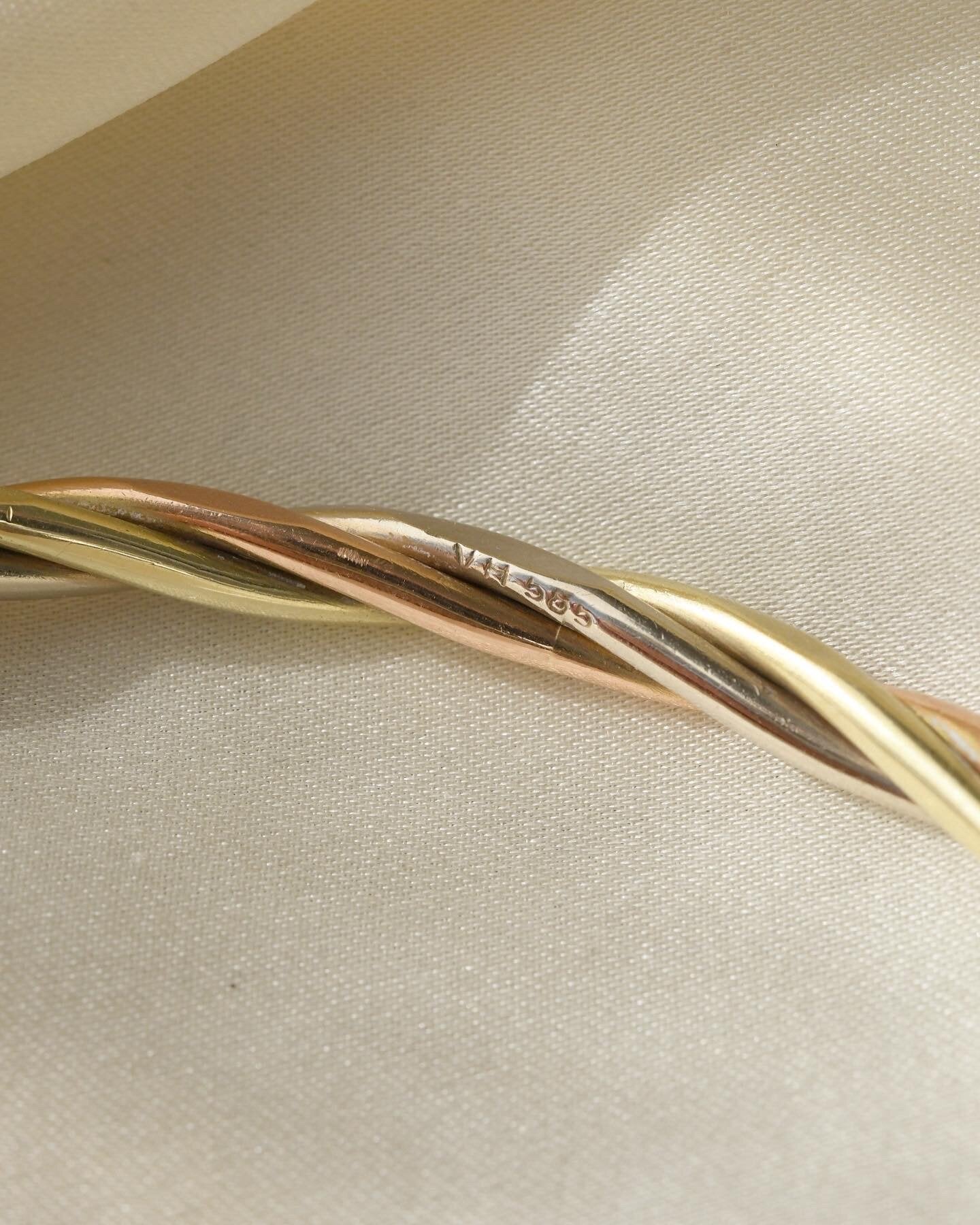 Beautiful Twisted Tri Color Bangle 14K Gold