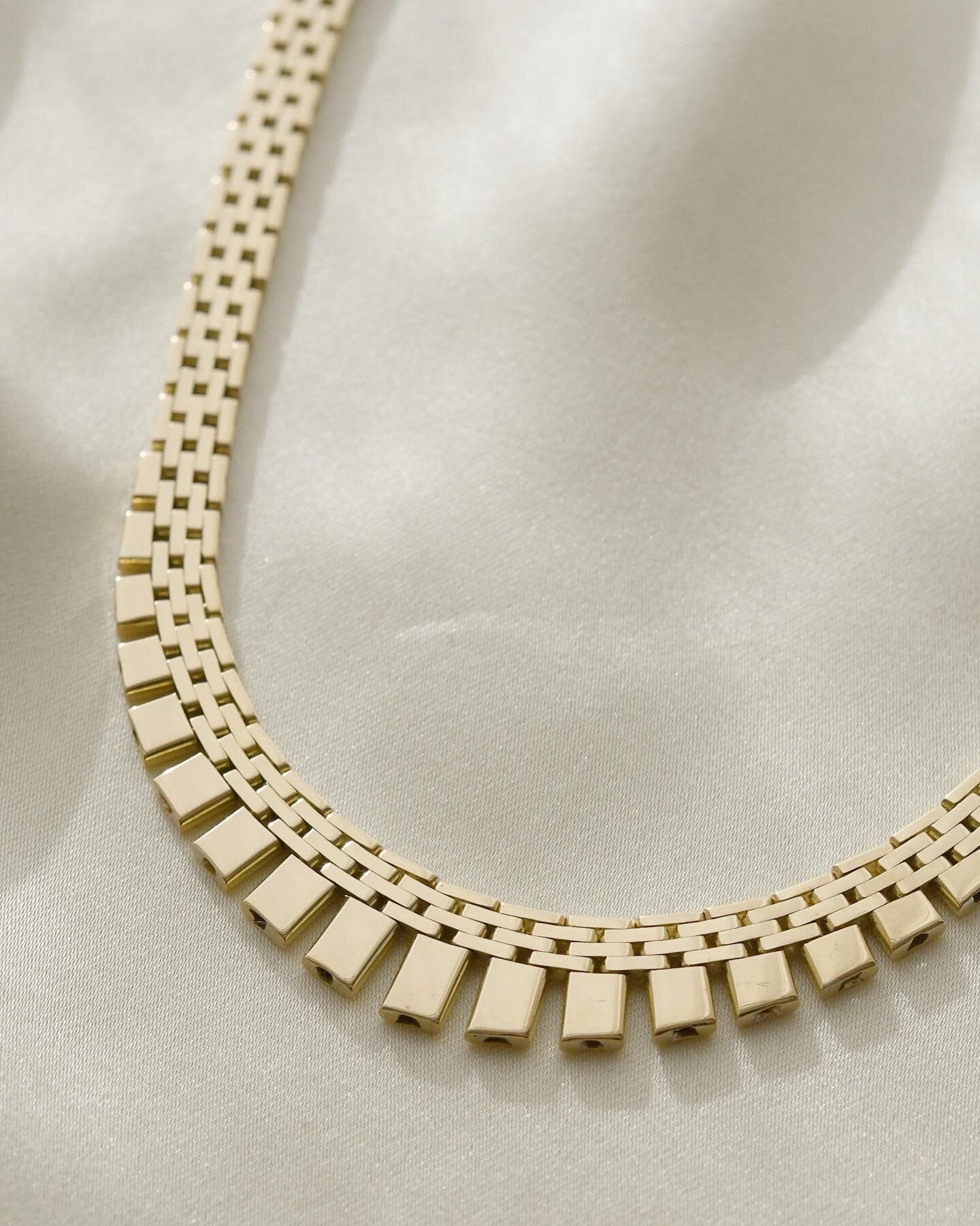 Perfect Rare Brick Link Necklace 14K Gold 1960s