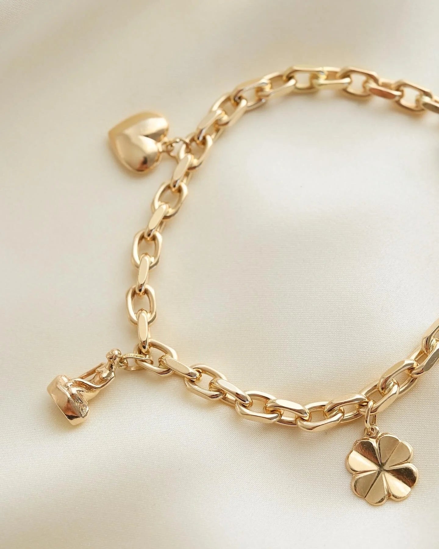 Cute 26 Grams Chunky Danish Vintage Charm Bracelet 14K Gold 1980