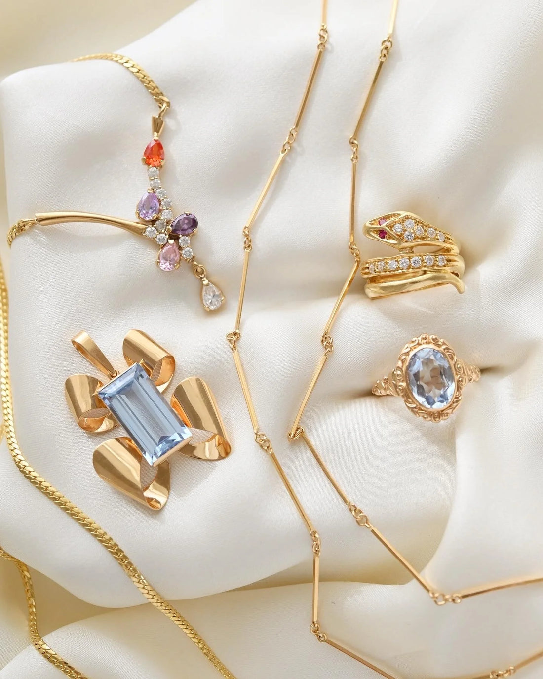 Huge Swedish Vintage Ribbon Pendant w Baby Blue Spinel 18K Gold 1943