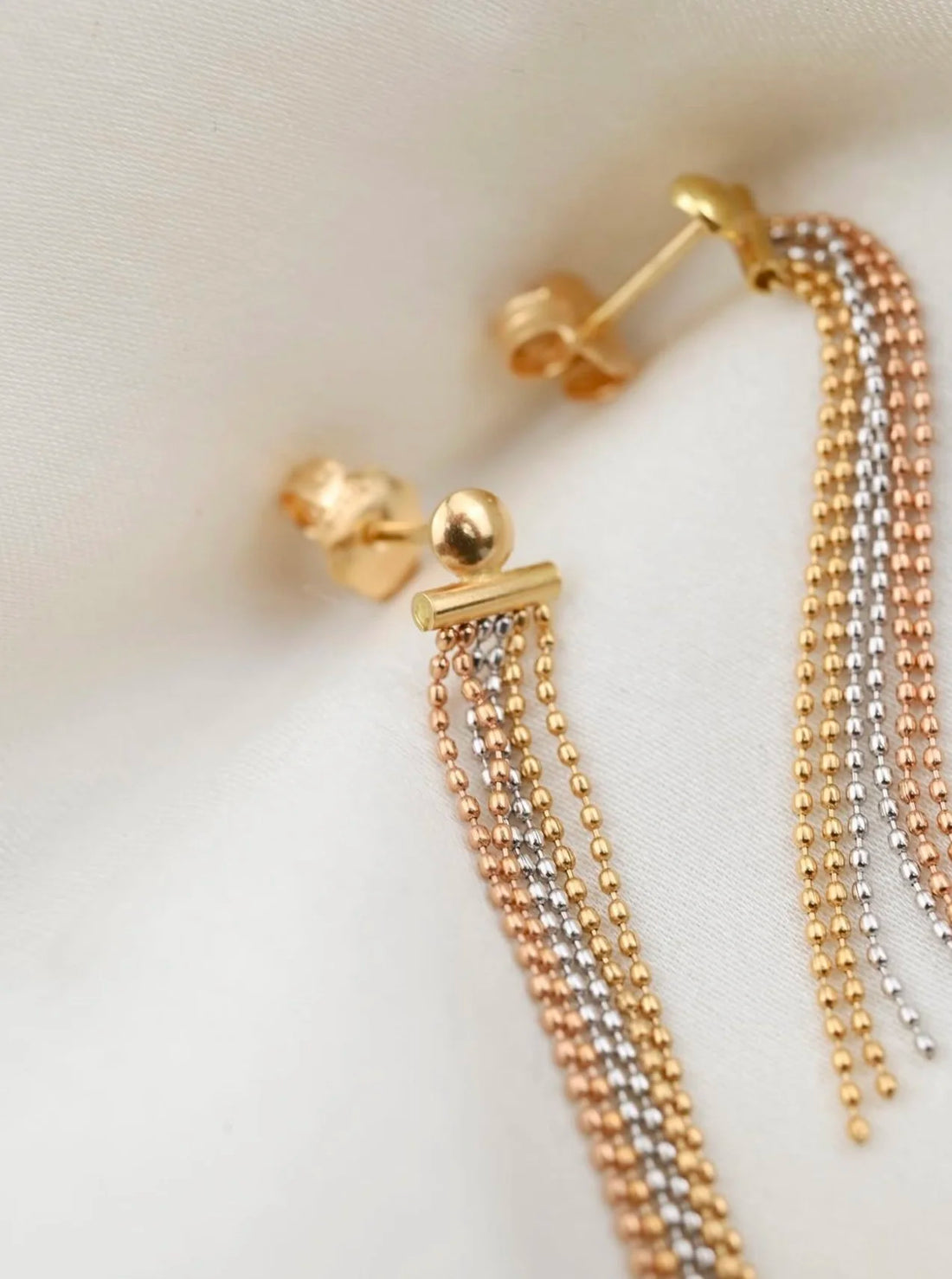 Cascading Vintage Tricolor Earrings 18K Rose White Yellow Gold