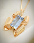 Huge Swedish Vintage Ribbon Pendant w Baby Blue Spinel 18K Gold 1943