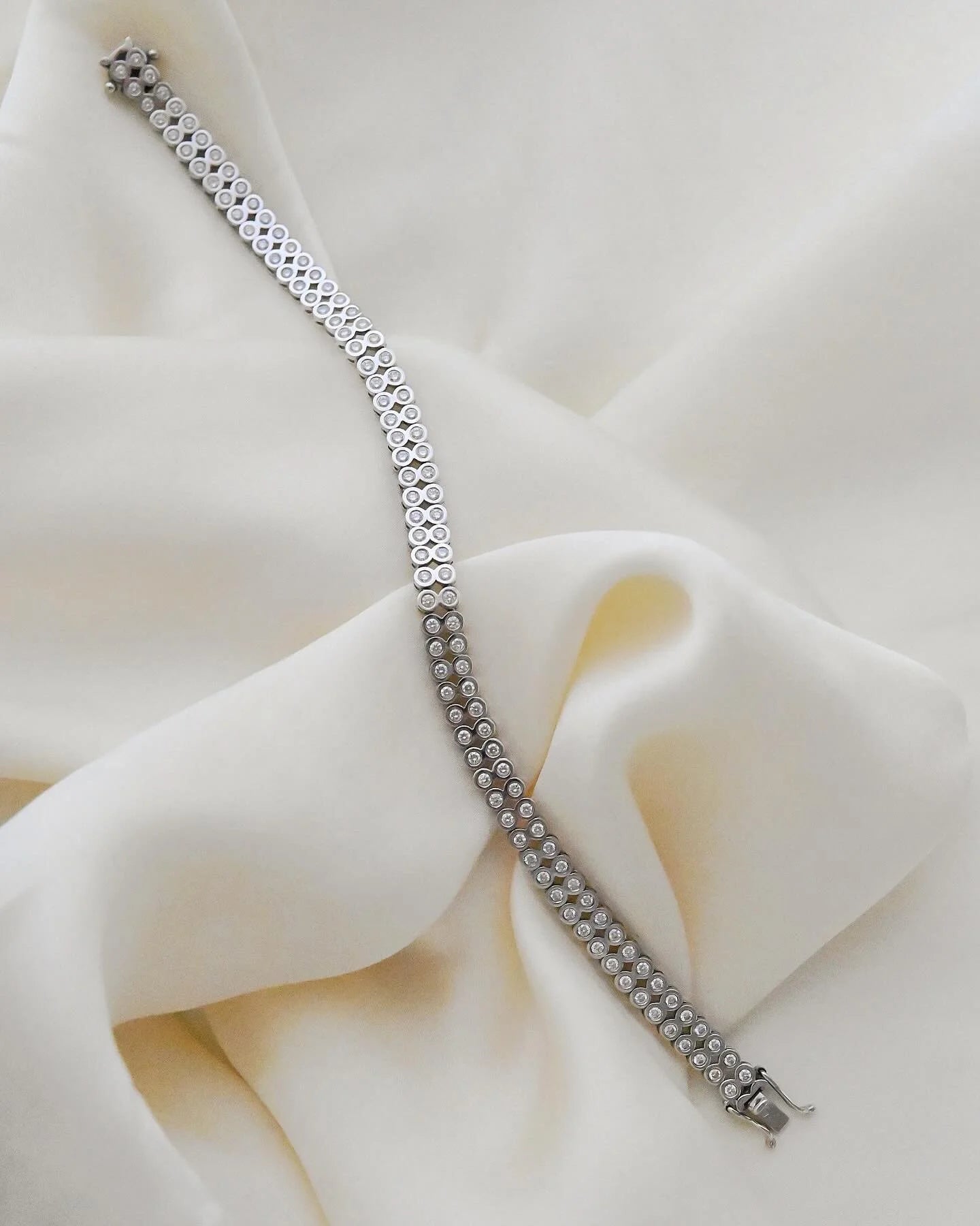 From My Personal Collection! Double Row Tennis Bracelet Bezelset Diamonds 2.10 Carat 18K White Gold 2002