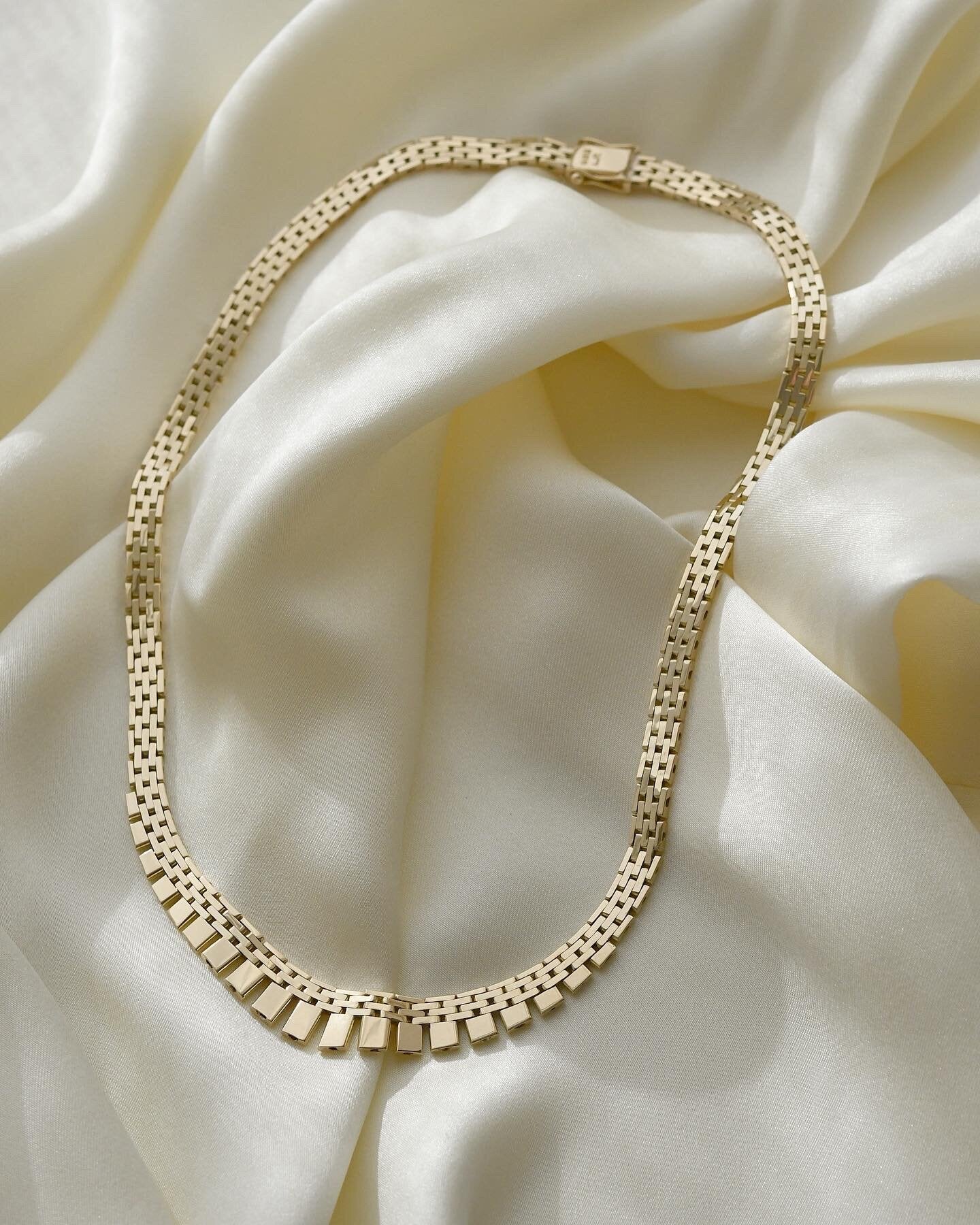 Perfect Rare Brick Link Necklace 14K Gold 1960s