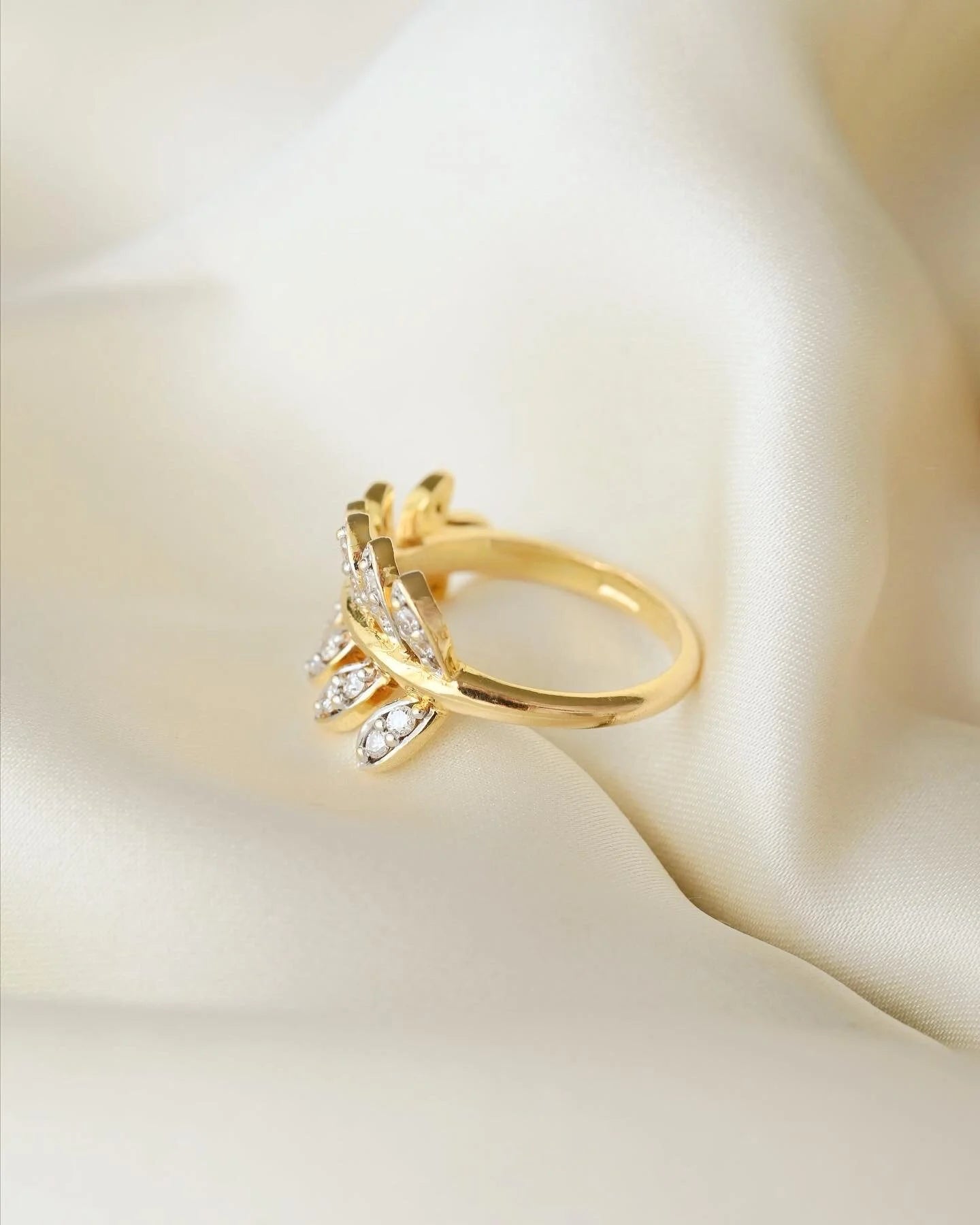 Totally Unique Estate Diamond Leaf Ring 18K Gold