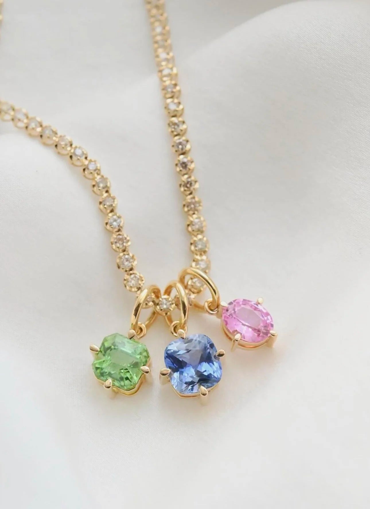 OMJ FINE JEWELRY : Cotton Candy Charms All Natural Untreated Sapphire Diamond and Tourmaline 18K Gold