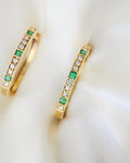 Big Vintage Hoops Huggies Emerald And Diamond 14K Gold