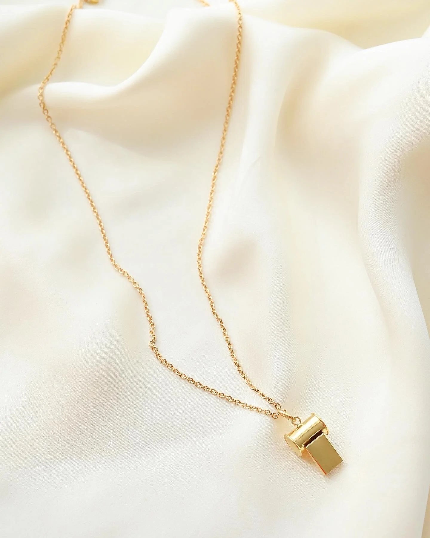 The Cutest Pendant of All A Swedish Vintage Mini Whistle Pendant on Chain 18K Gold