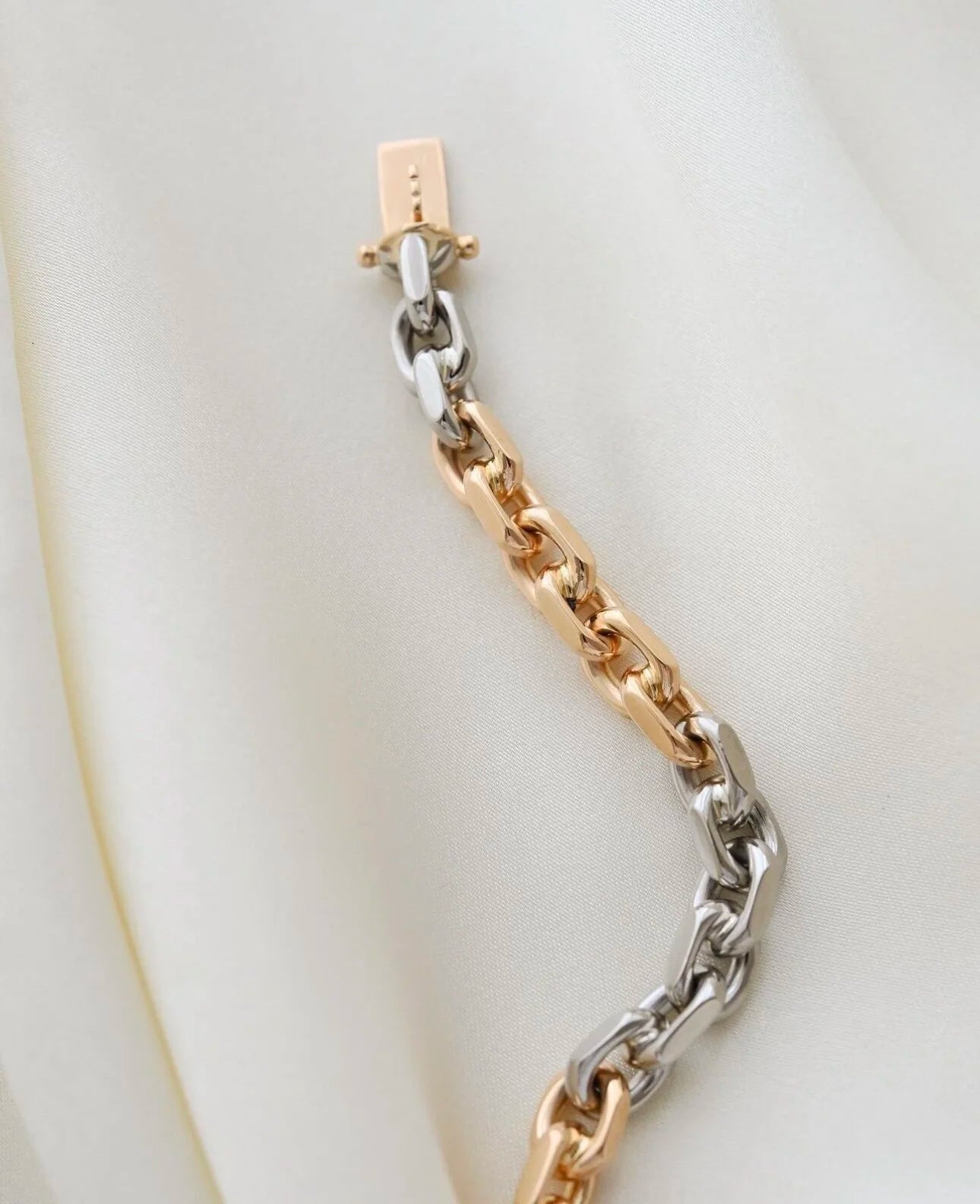 Incredible RARE White and Yellow Gold Biker Link Bracelet 18K Gold 1965 Sweden